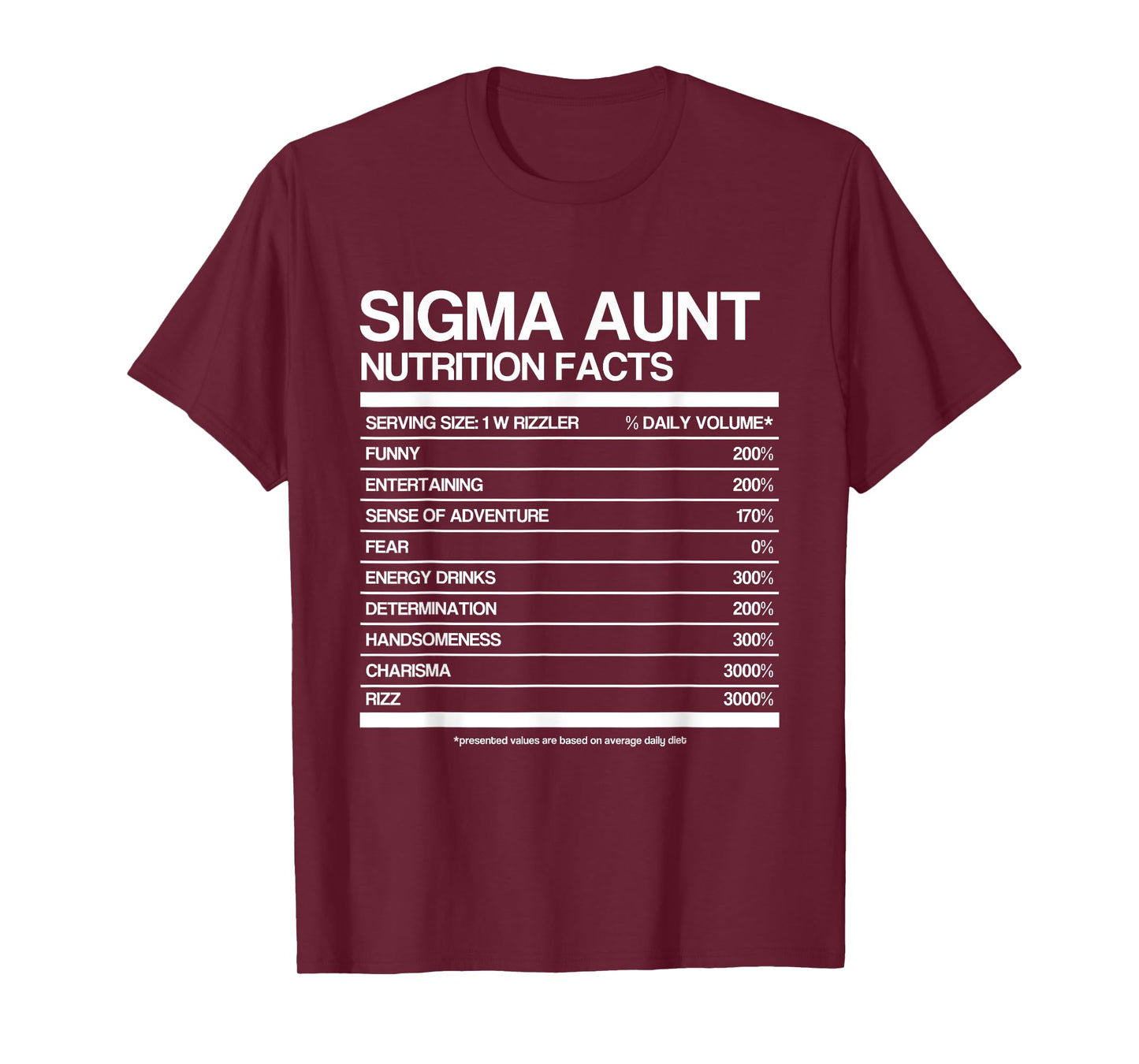 Funny Sigma Aunt Nutrition Facts Sigma Family aunty Meme T-Shirt
