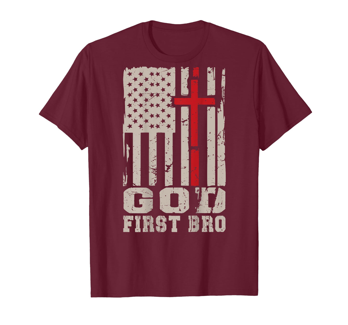 Men's God First Bro Christian Faith Cross On Back Graphic T-Shirt