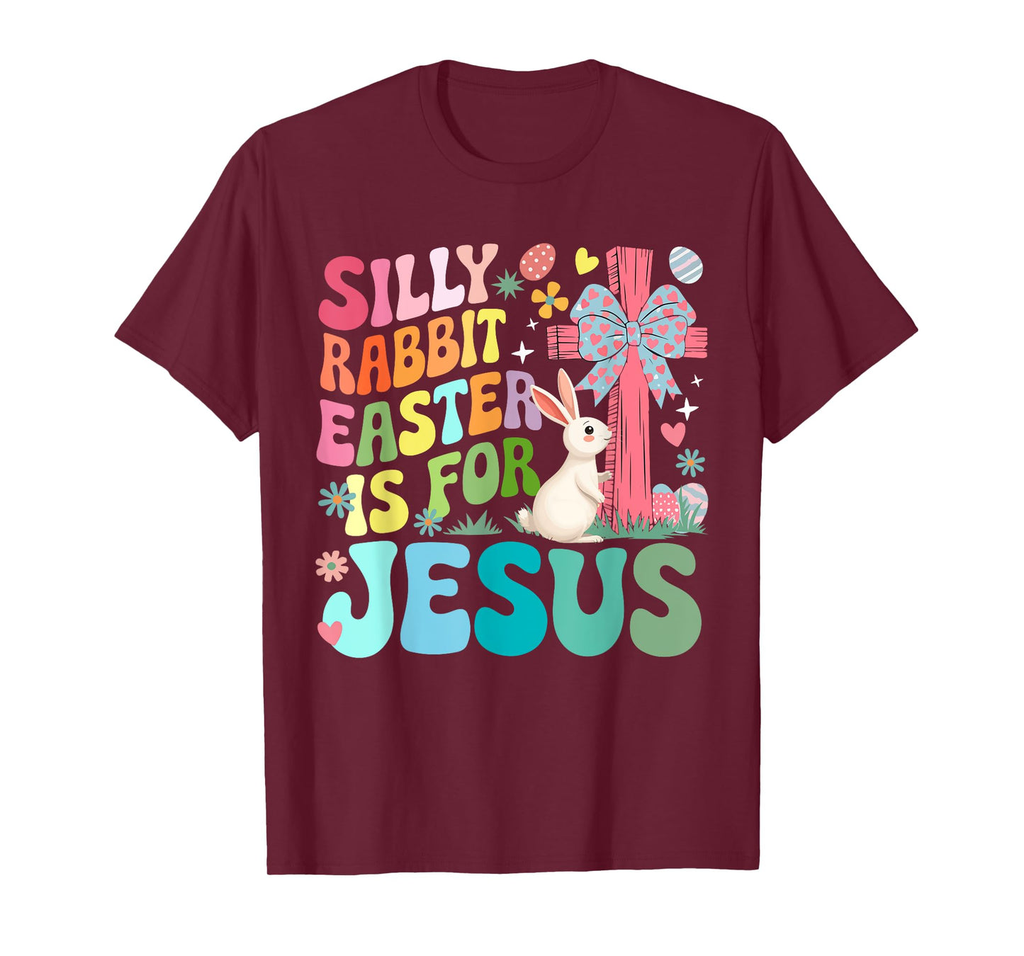 Silly Cute Rabbit Easter For Jesus Christian Cross Bow Tie T-Shirt