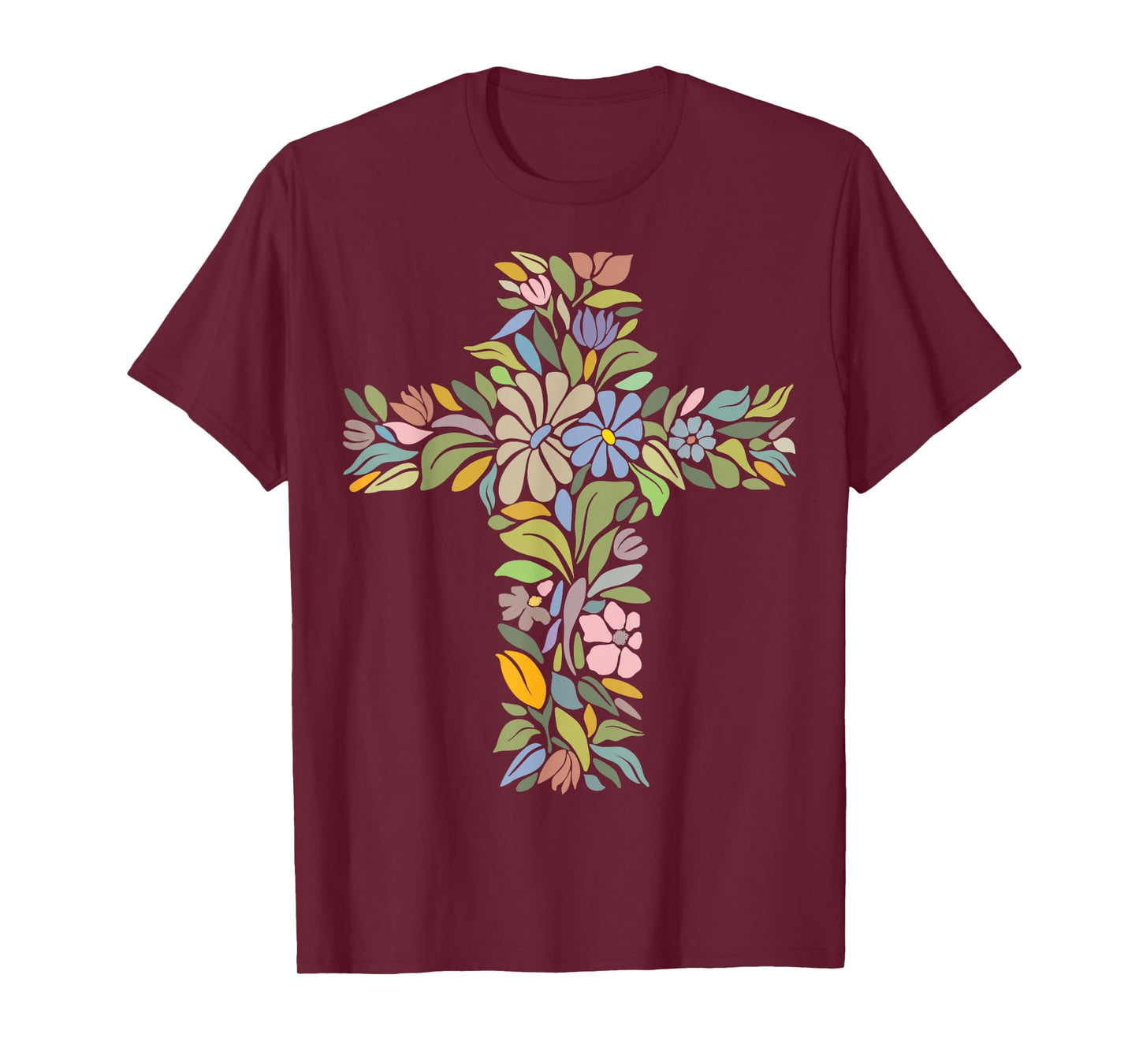 Beautiful Cross of Flowers Christian Jesus Floral Crucifix T-Shirt