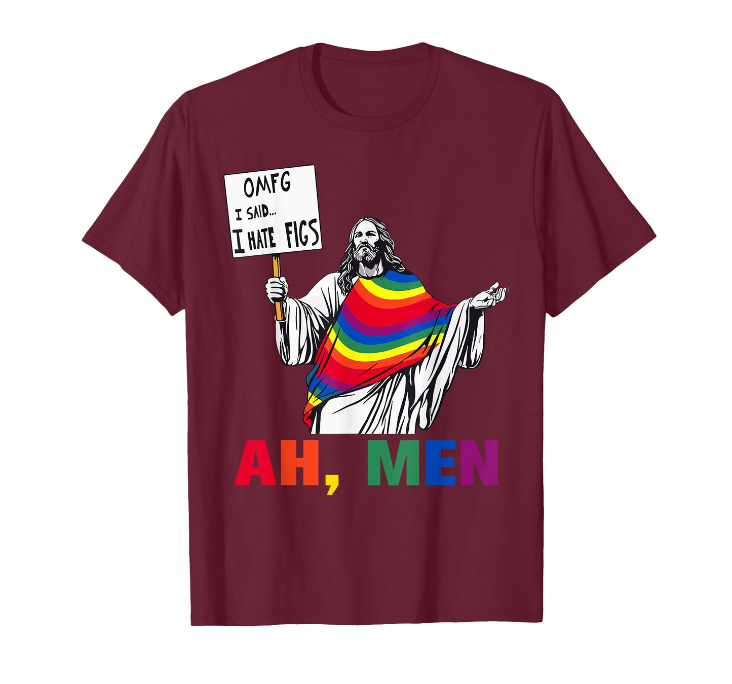 Vintage Ah Men LGBT Gay Pride Christian Jesus Rainbow Flag T-Shirt