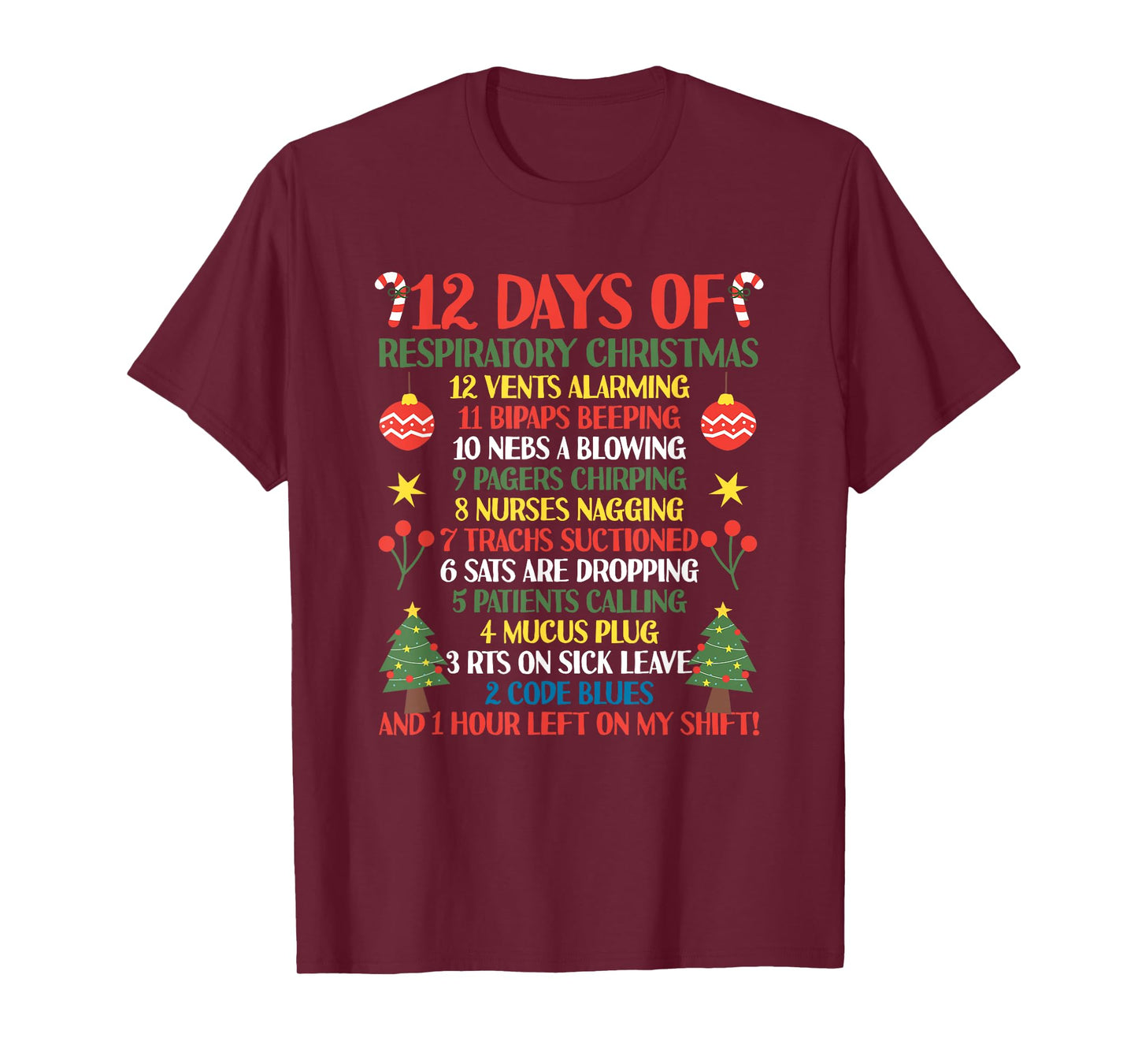 12 Days Of Respiratory Therapist Christmas Funny RT Xmas T-Shirt