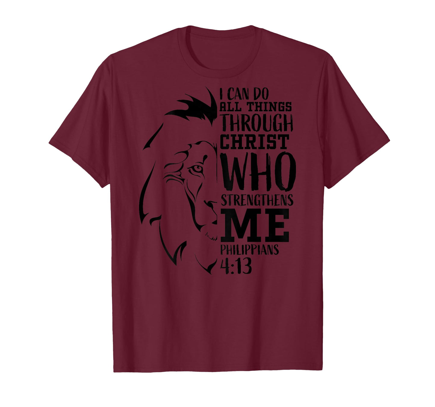 Philippians 4:13 Christian Verse Lion Graphic Back Print T-Shirt