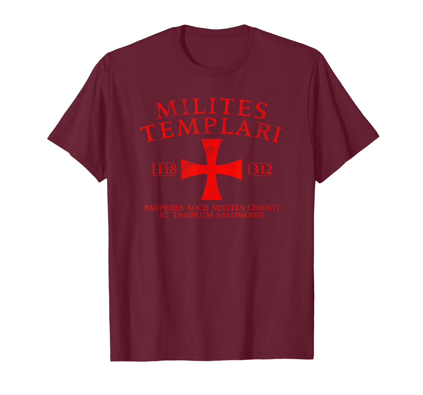 Knights Templar Cross in Latin 1118-1312 Aged Red Print T-Shirt