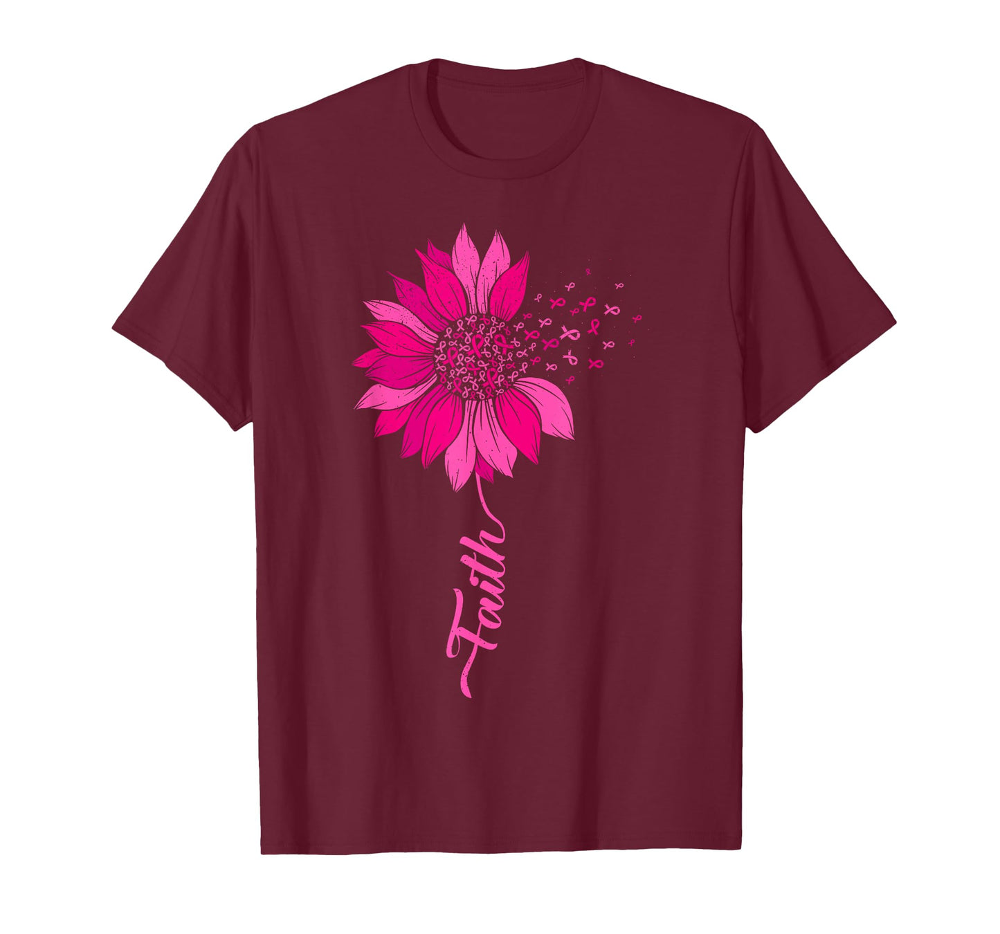 Faith Pink Ribbon Flower Breast Cancer Warrior T-Shirt