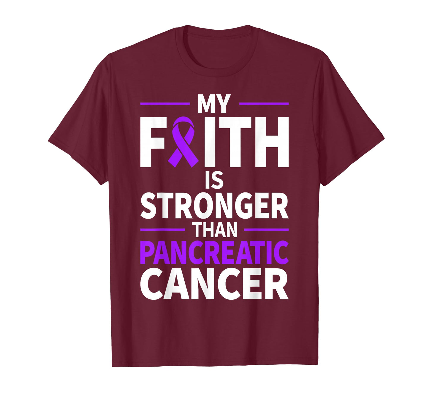 My Faith is Stronger Than Pancreatic Cancer Purple Ribbon T-Shirt