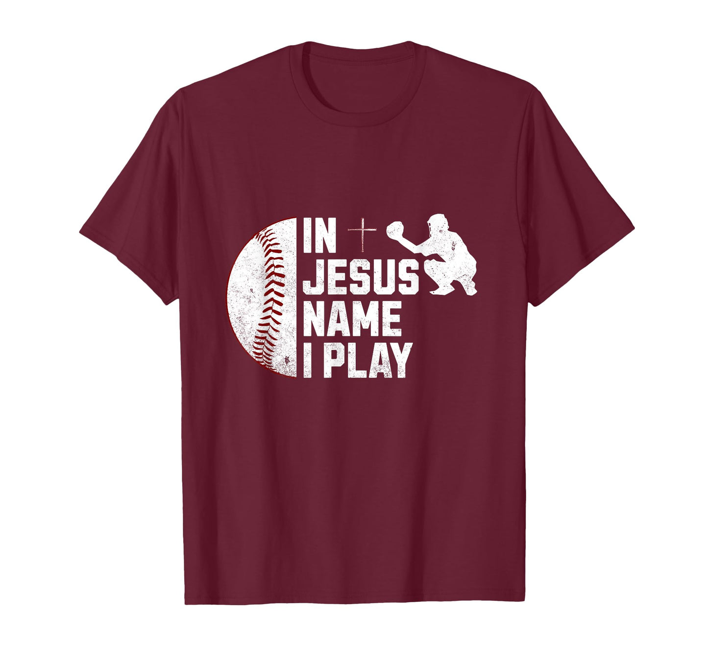 In Jesus Name Christmas Christian I Play Baseball Player T-Shirt