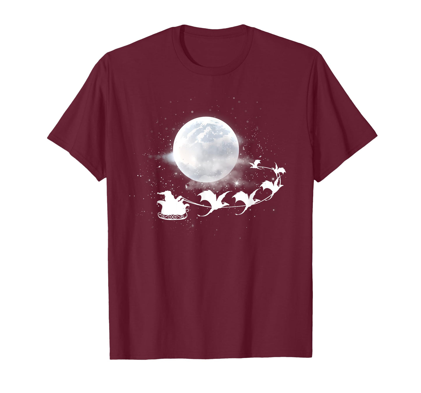 Christmas Santa Claus Flying Past the Moon Dragon Sleigh T-Shirt