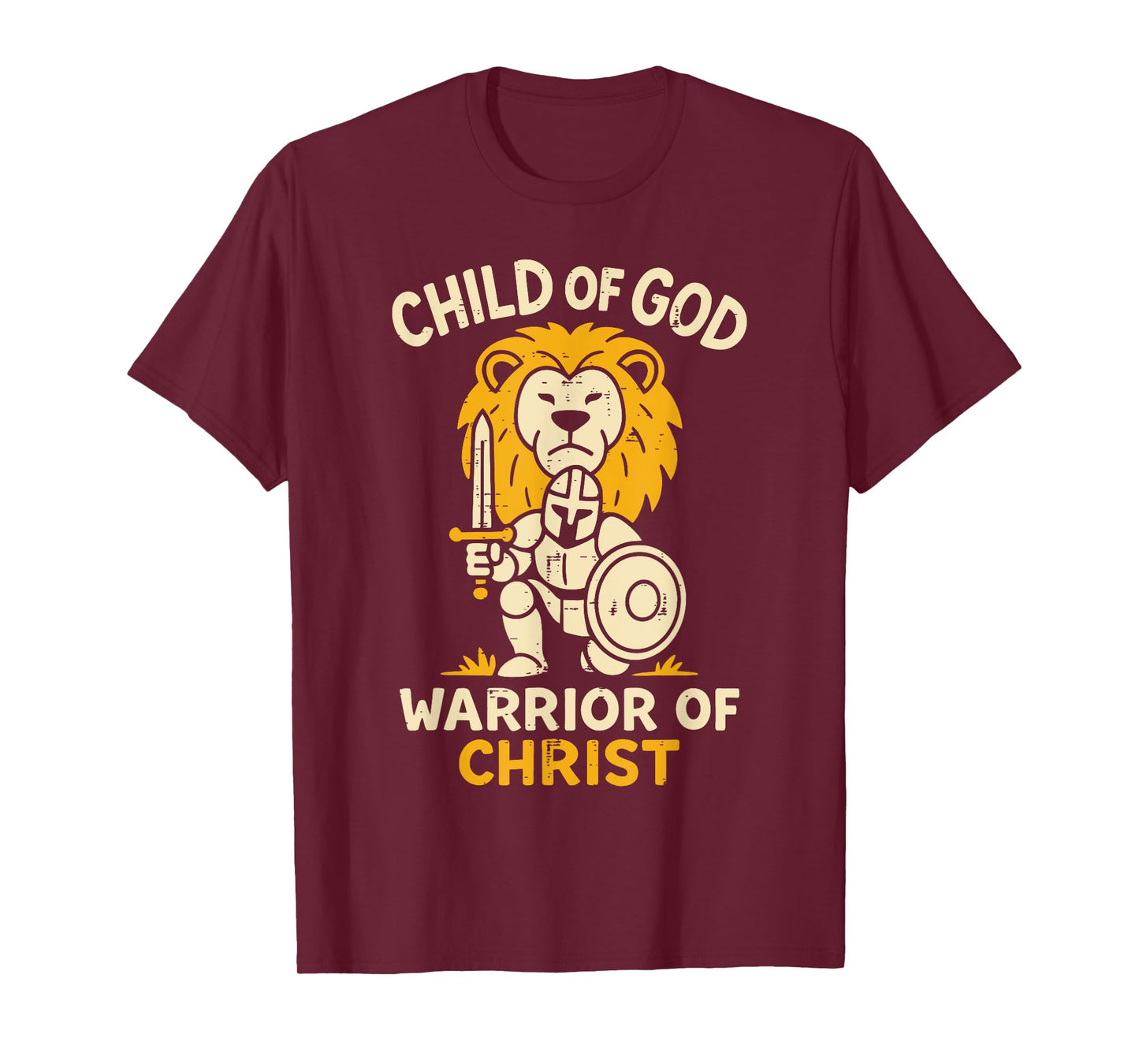 Child of God Warrior of Christ Cross Lion Armor Men Kids T-Shirt