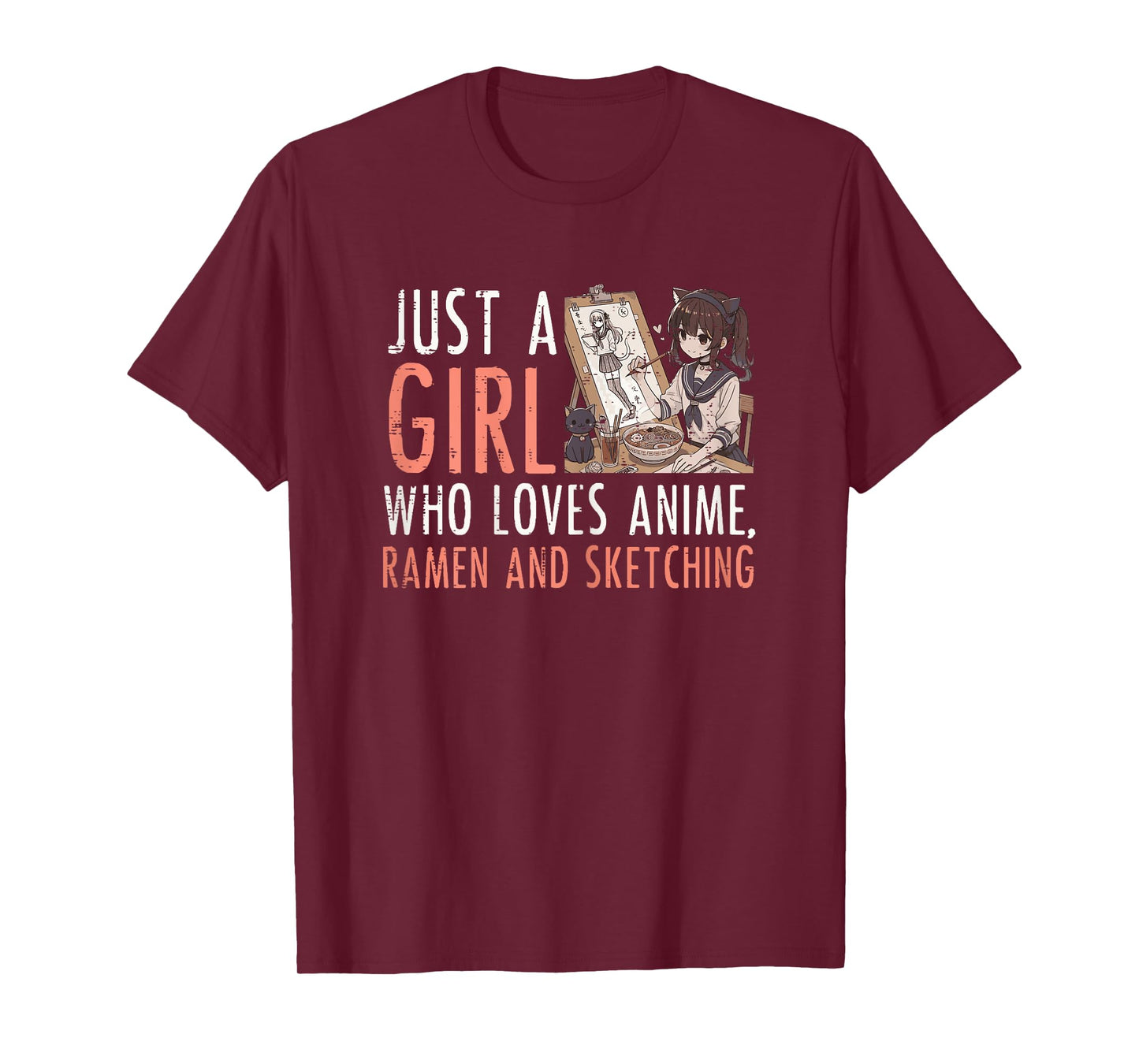 Just Girl Who Loves Anime Ramen Sketching Funny Saying Women T-Shirt
