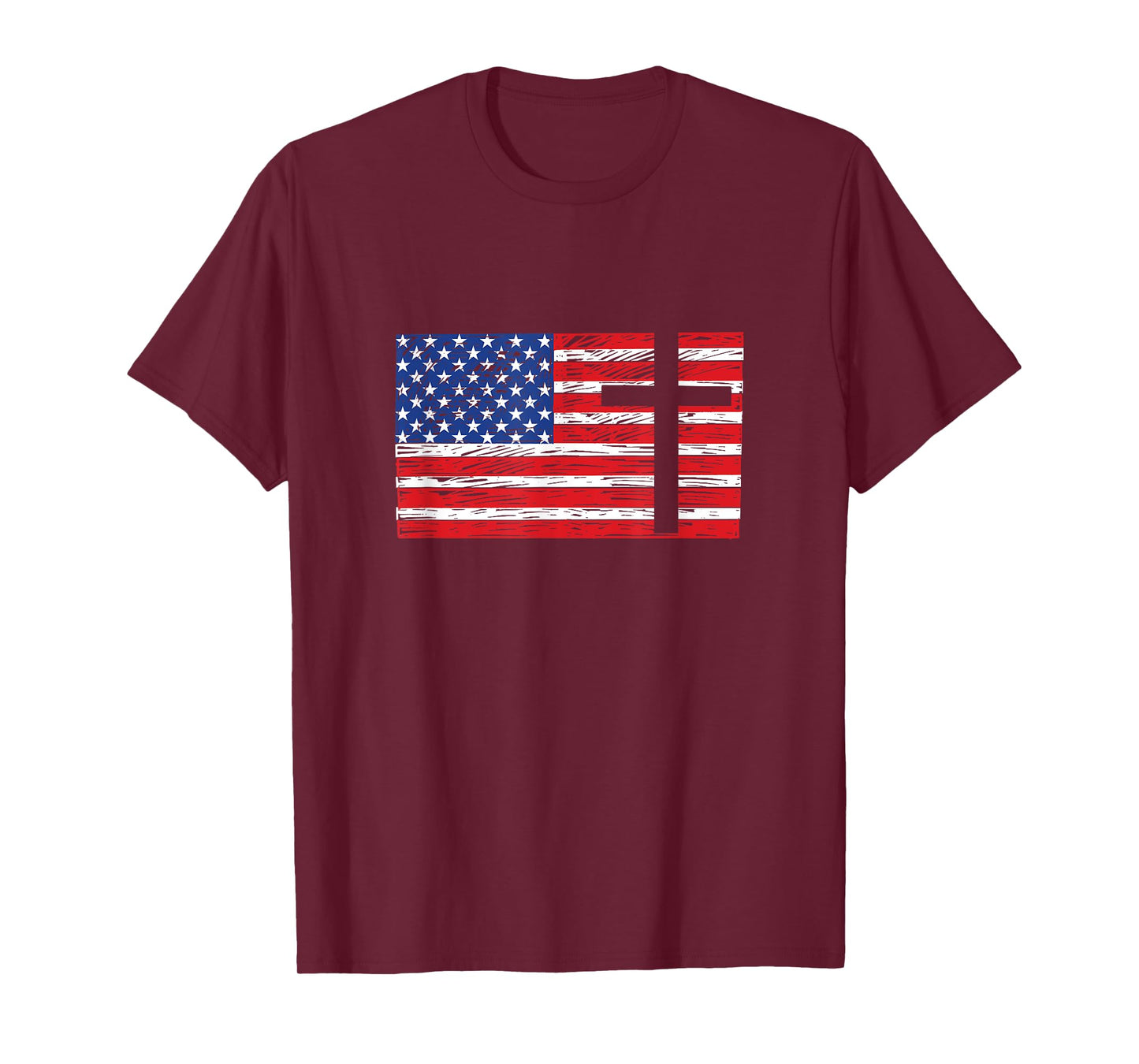 USA American Flag Patriotic Red White Blue Christian Cross T-Shirt