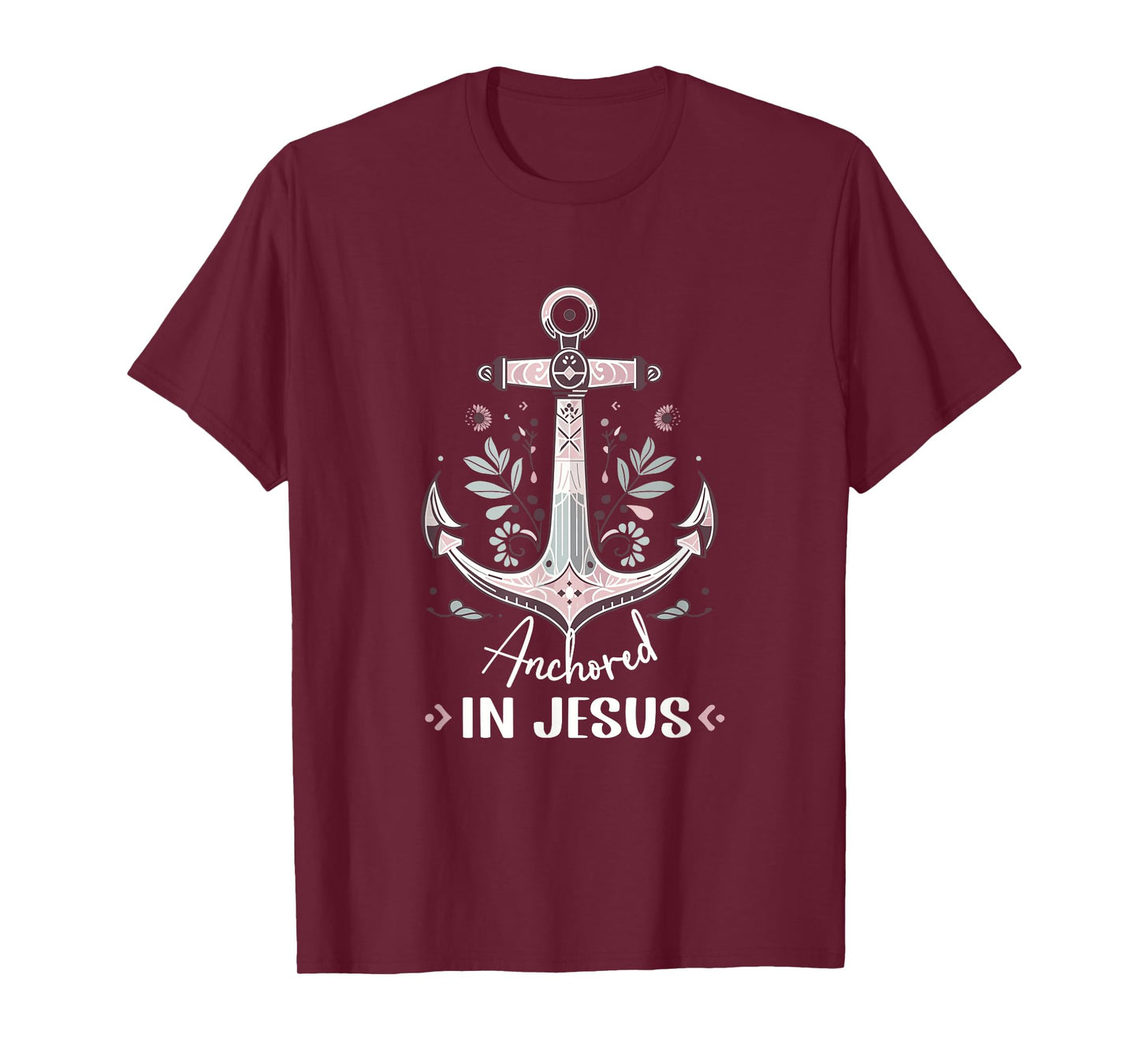 Anchored in Jesus Anchor Womens Nautical Anchor Flower T-Shirt