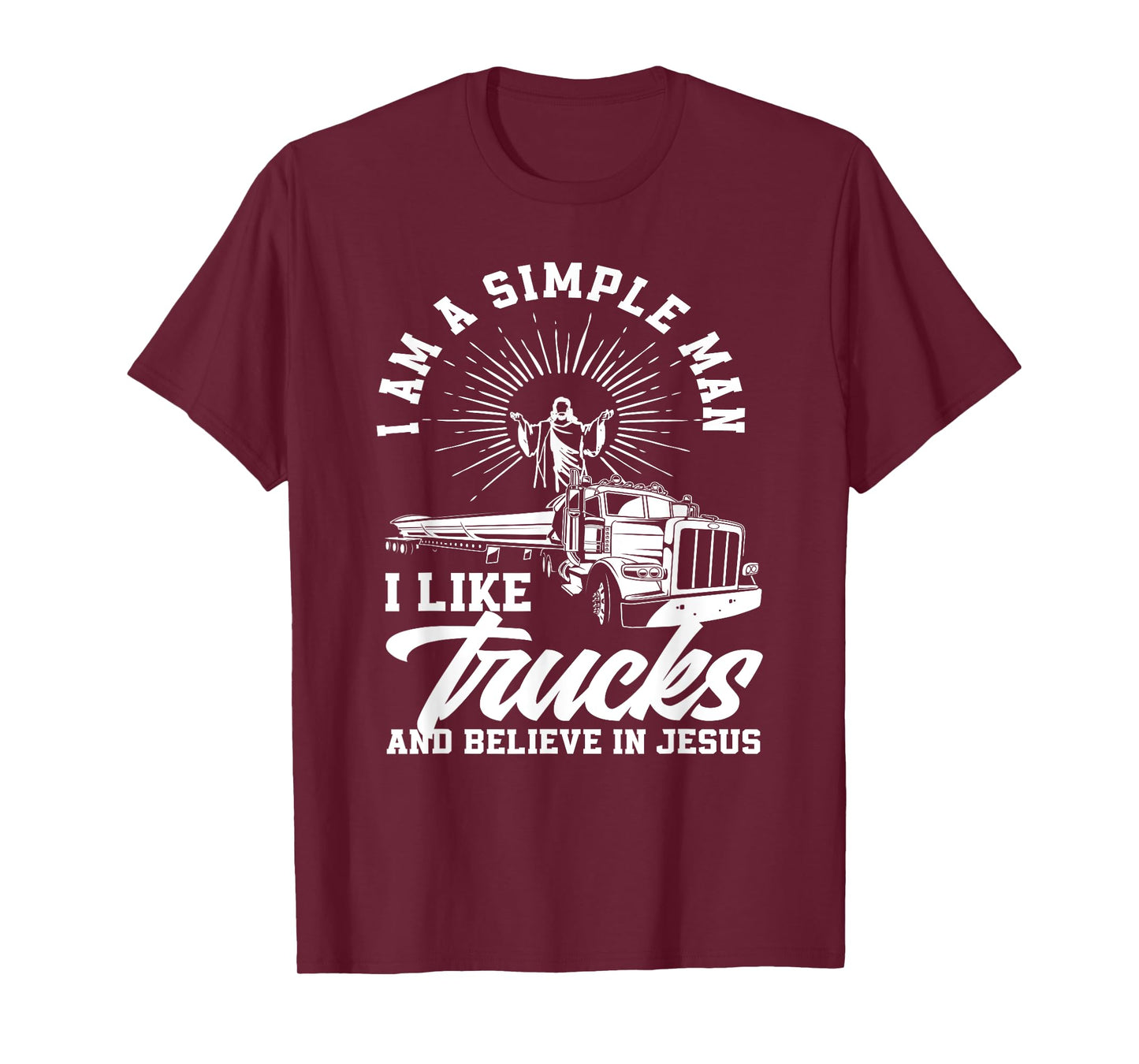 Simple Man Trucks And Jesus Christian Trucker Truck Driver T-Shirt
