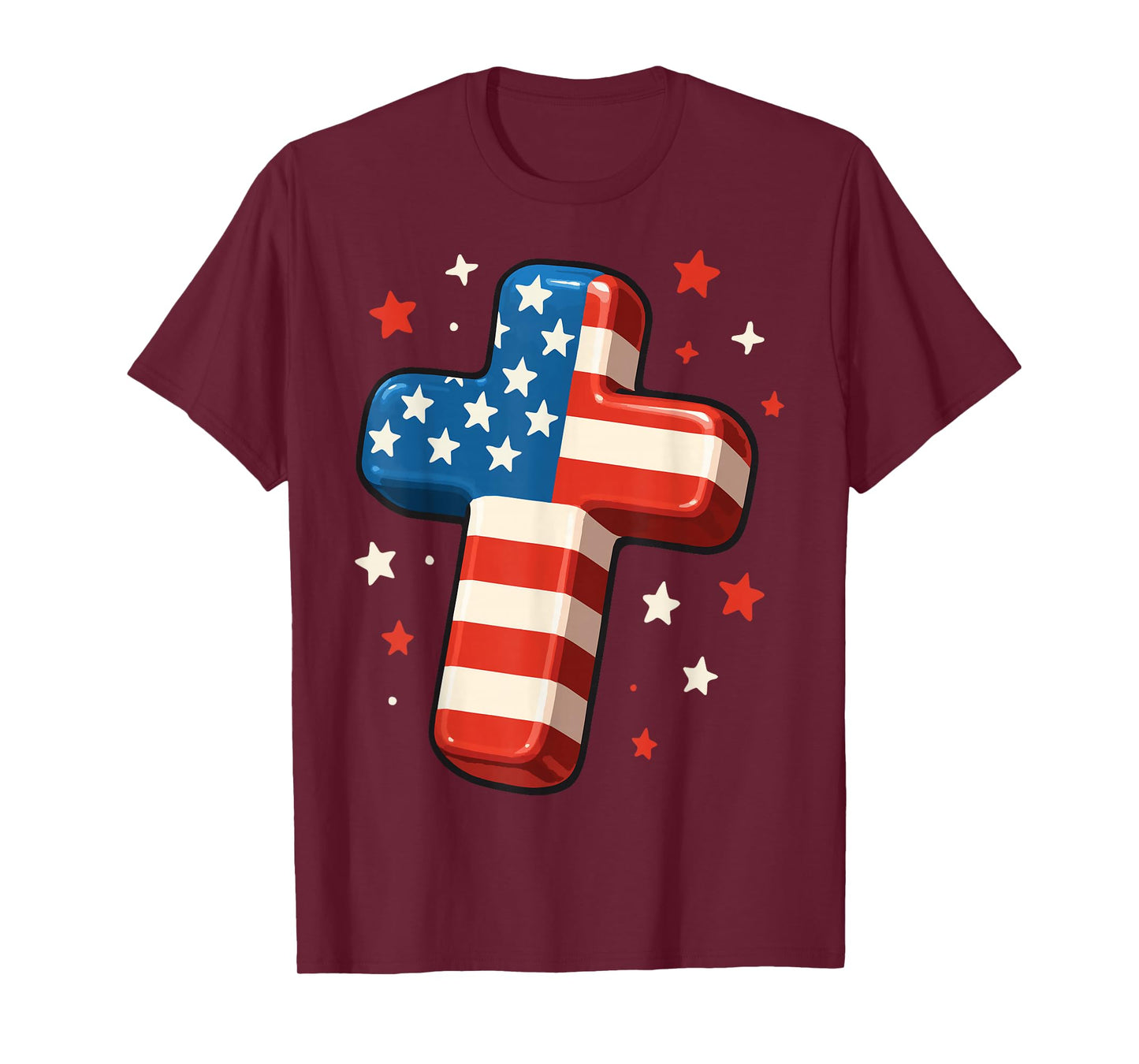 Christian Cross USA Flag America Religious T-Shirt