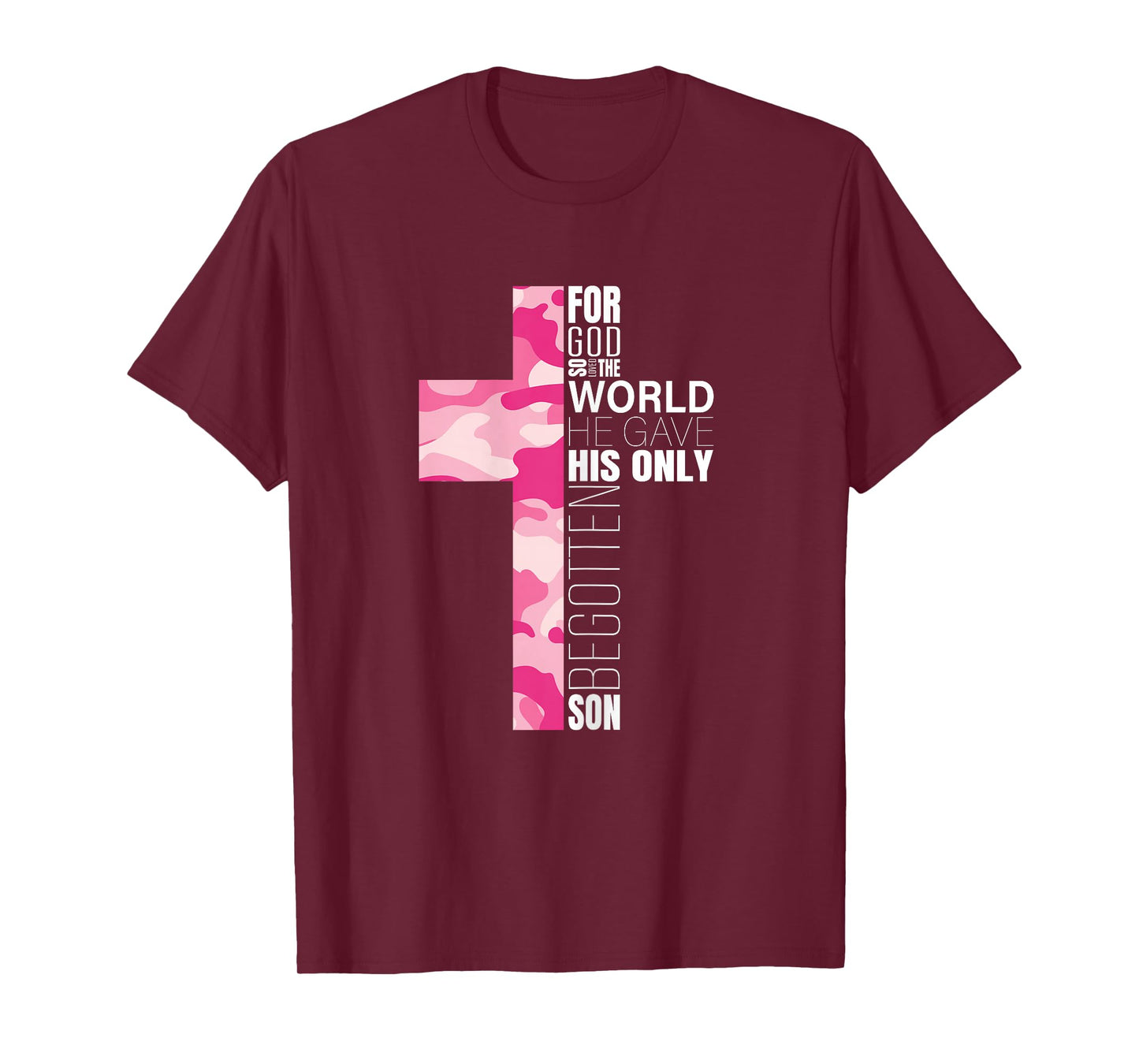 Cute Pink Camo Christian Cross Verse Gifts Women Teen Girls T-Shirt