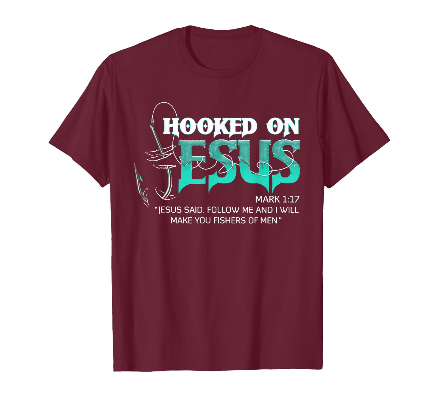 Funny Hooked On Jesus Tee Shirt - Men's Black Fishing T-Shirt - Short Sleeve - Unisex - Small