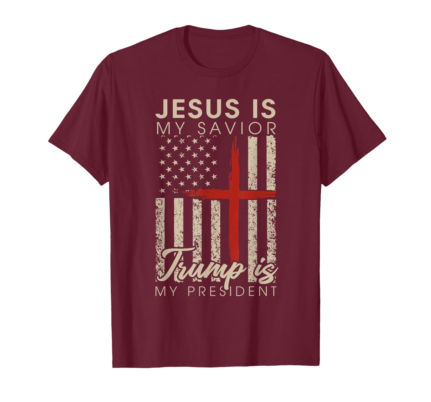 Jesus Is My Savior Trump Is My President 2024 USA Flag Cross T-Shirt