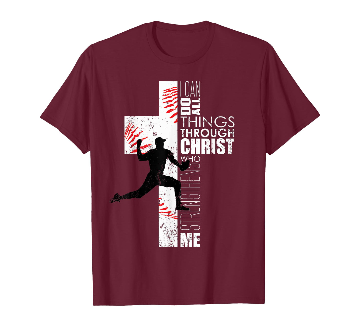 Christian Bible Verse Cross Men Boys Baseball Pitcher T-Shirt