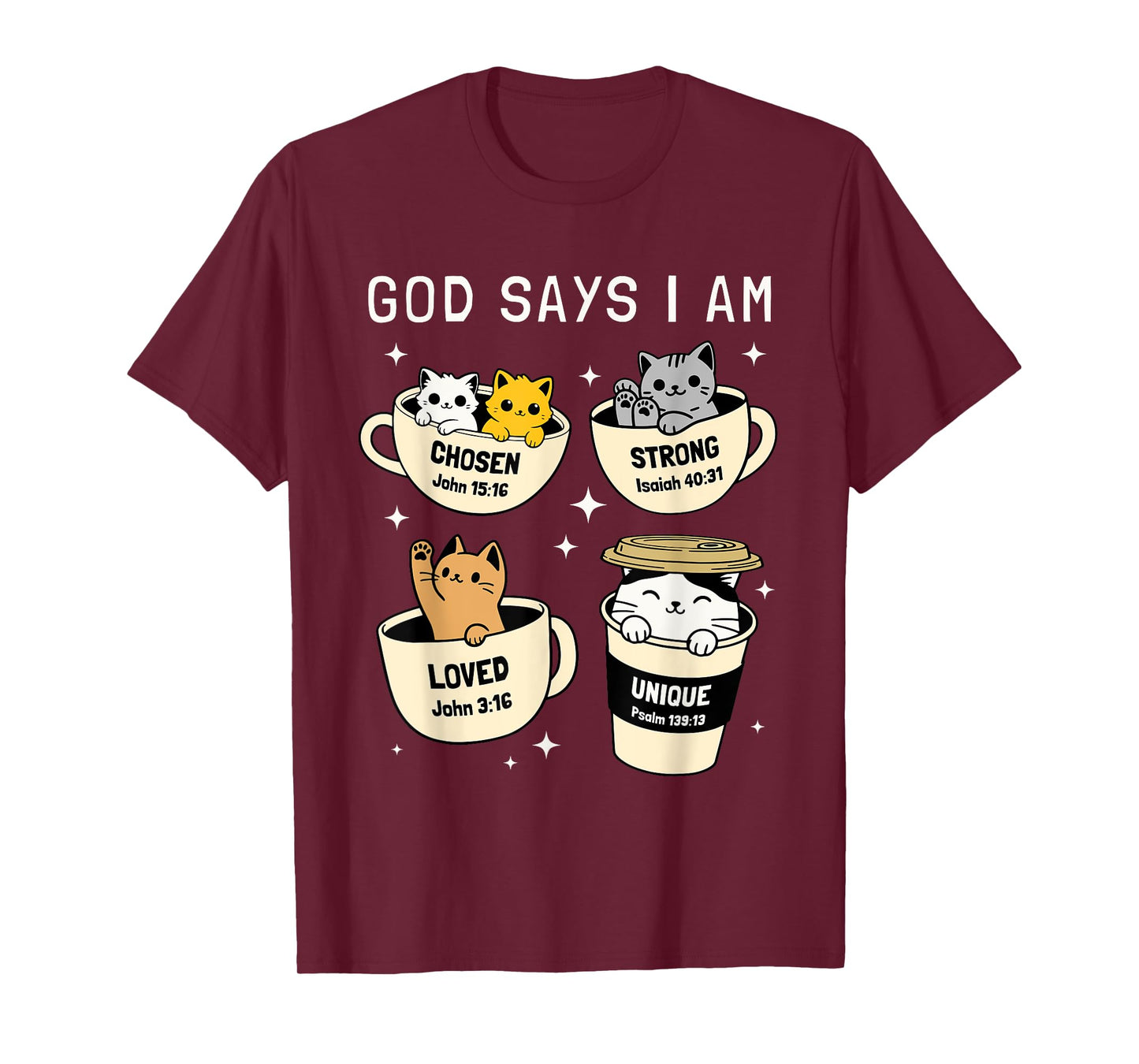 God Says I Am Christian Funny Cat for Women Kids Cats Lover T-Shirt