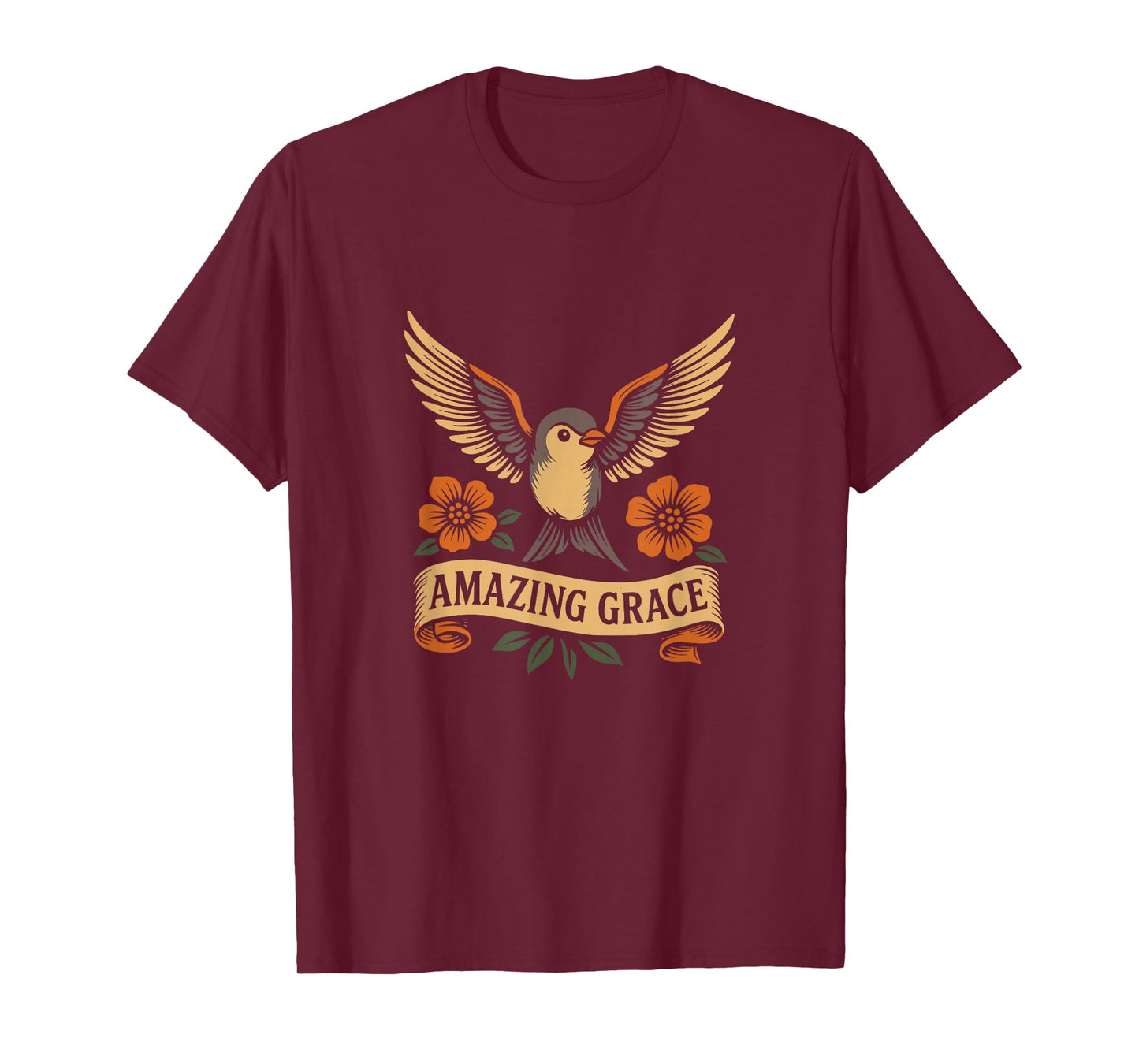 Amazing Grace - Christian Hymn - Swallow Bird Flowers T-Shirt