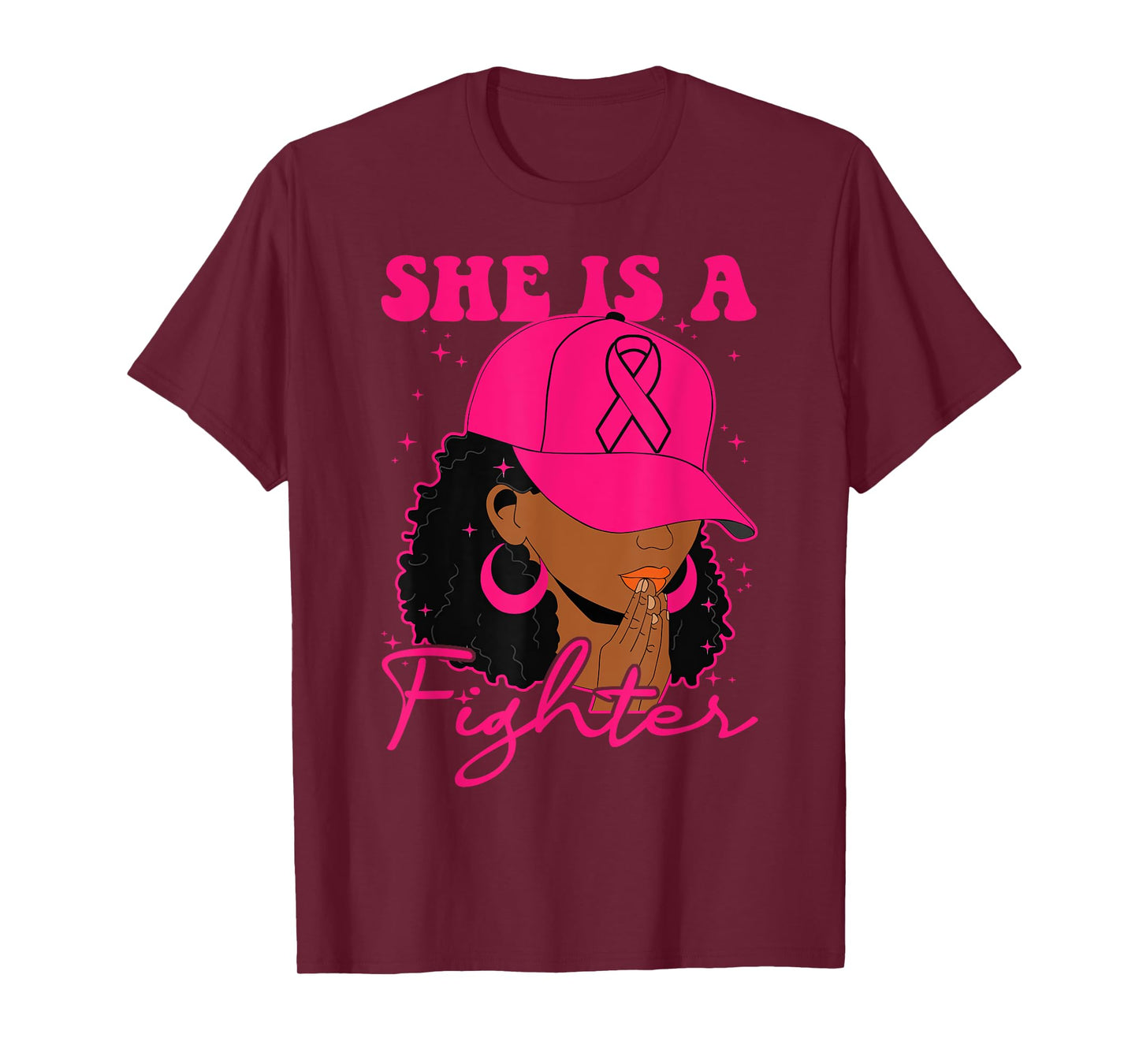She is a Fighter Praying Black Women Afro Breast Cancer T-Shirt