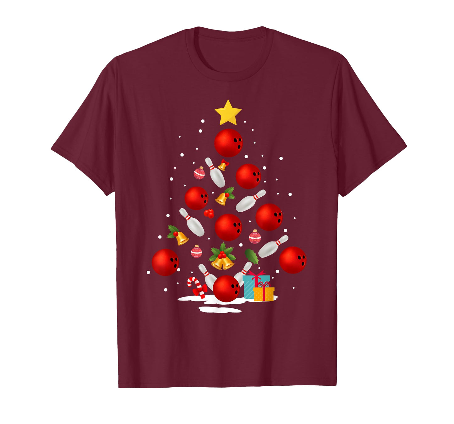 Funny Bowling Christmas Tree Lights Xmas Gifts For Men Women Short Sleeve T-Shirt