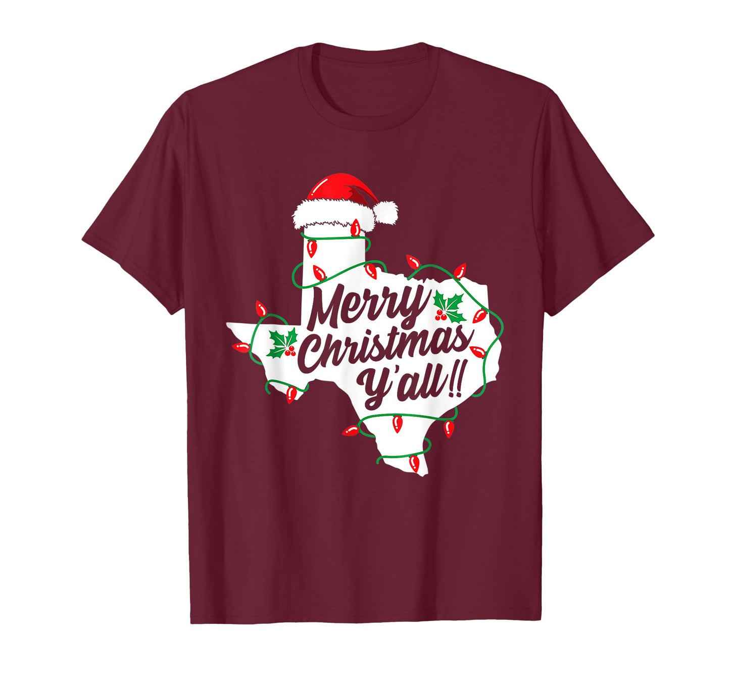 Funny Southern Humor Merry Christmas Y'All Texas Map Santa T-Shirt