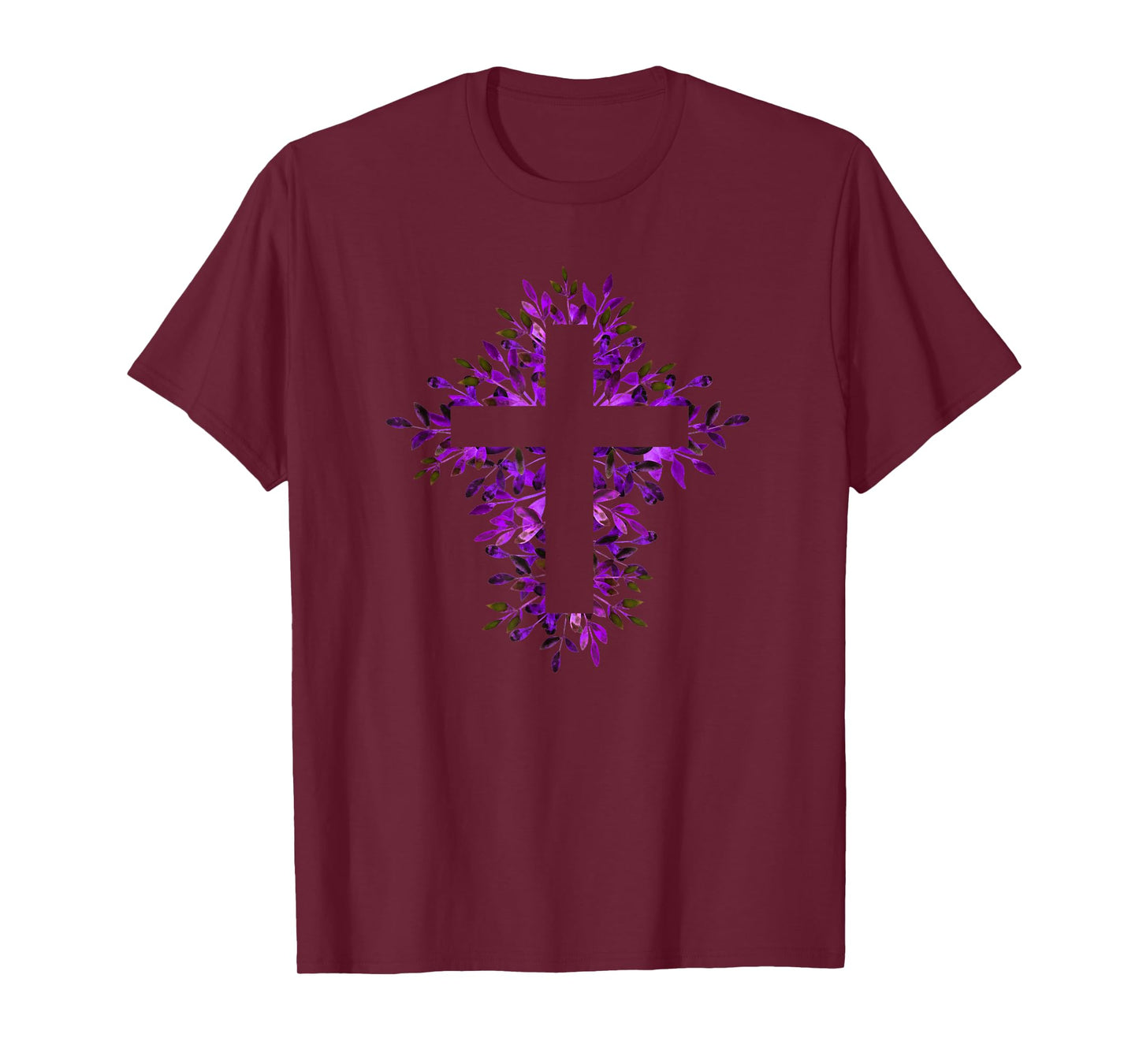 Purple Blue Floral Spring Fall Cross Christian Faith Lover T-Shirt