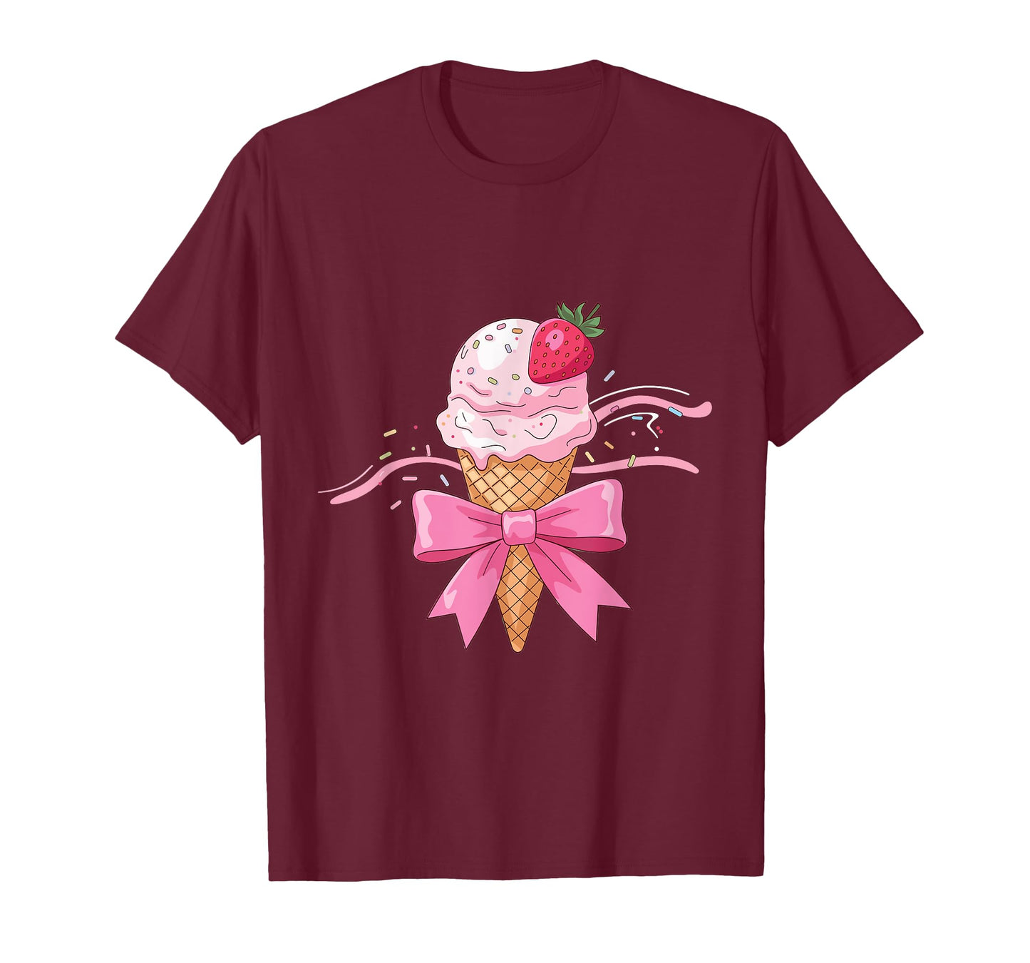 Coquette Bow Ice Cream Cone sprinkles Ribbon strawberry mom T-Shirt