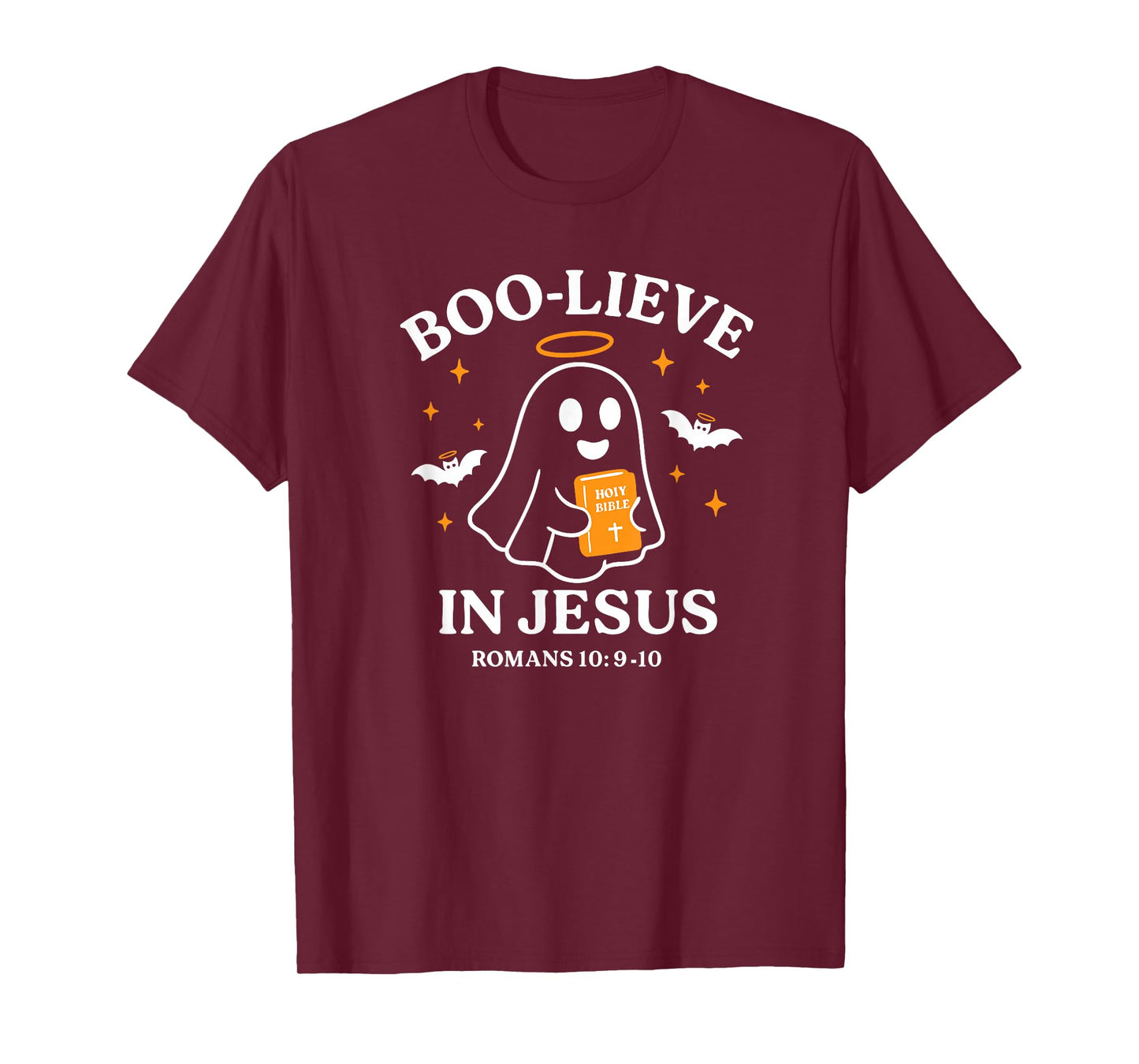 Boo-Lieve in Jesus Christian Halloween Ghost Bible Design T-Shirt
