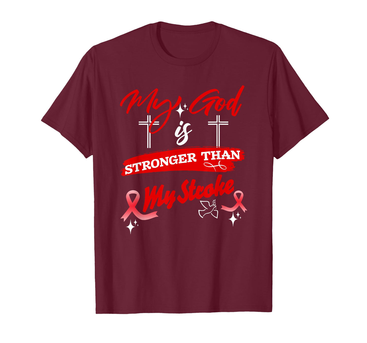 Stroke Warrior My God Is Stronger Than My Stroke Red Ribbon T-Shirt