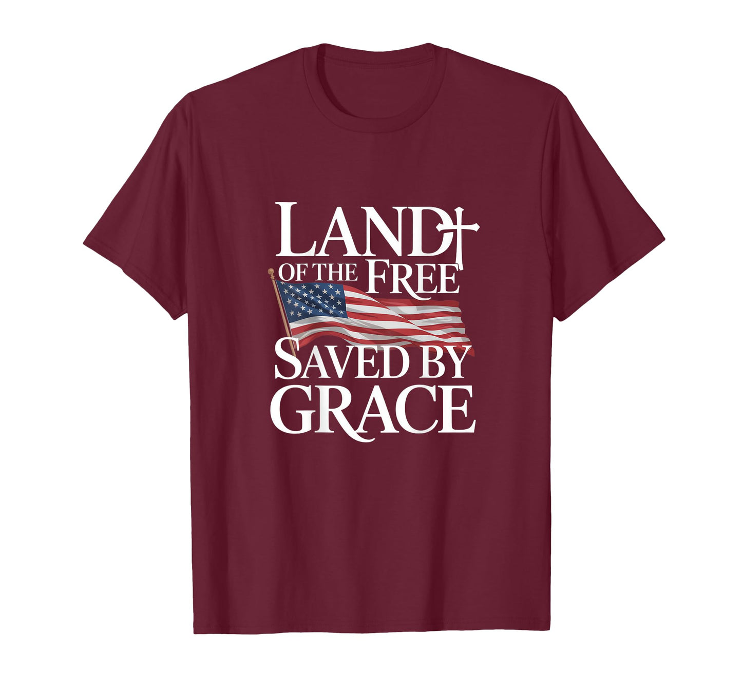 Land Of The Free Saved By Grace Backprint T-Shirt