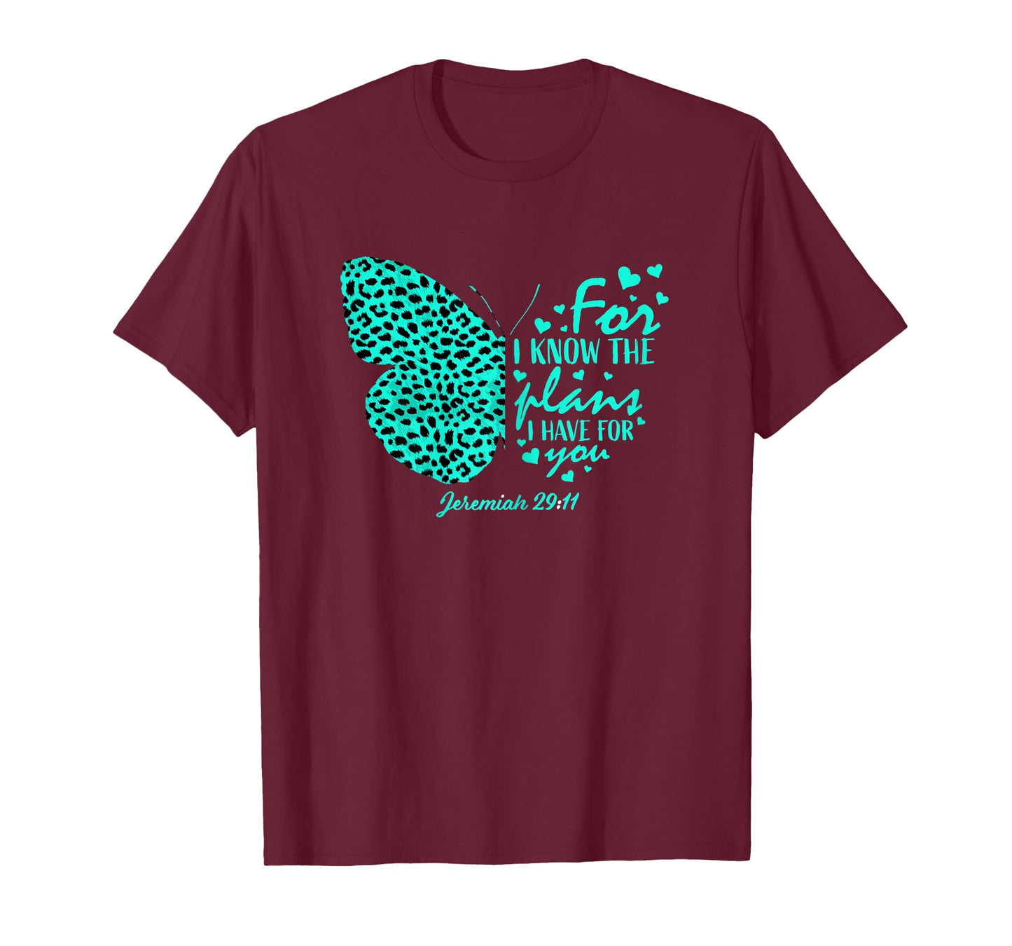 Turquoise Butterfly Cheetah Print Christian Religious Verse T-Shirt