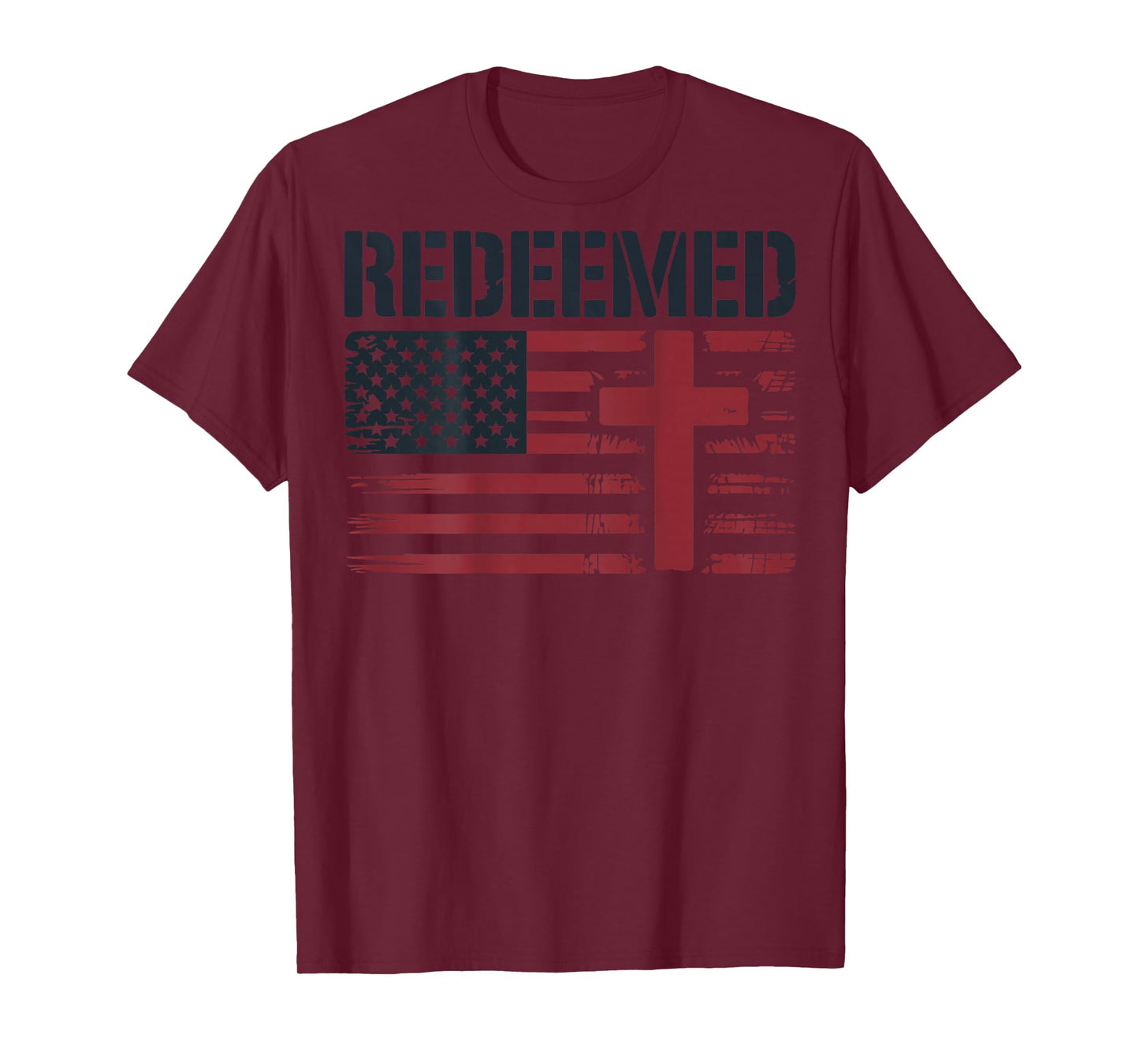 Men's Redeemed American Flag Christian Patriotic Cross Faith T-Shirt