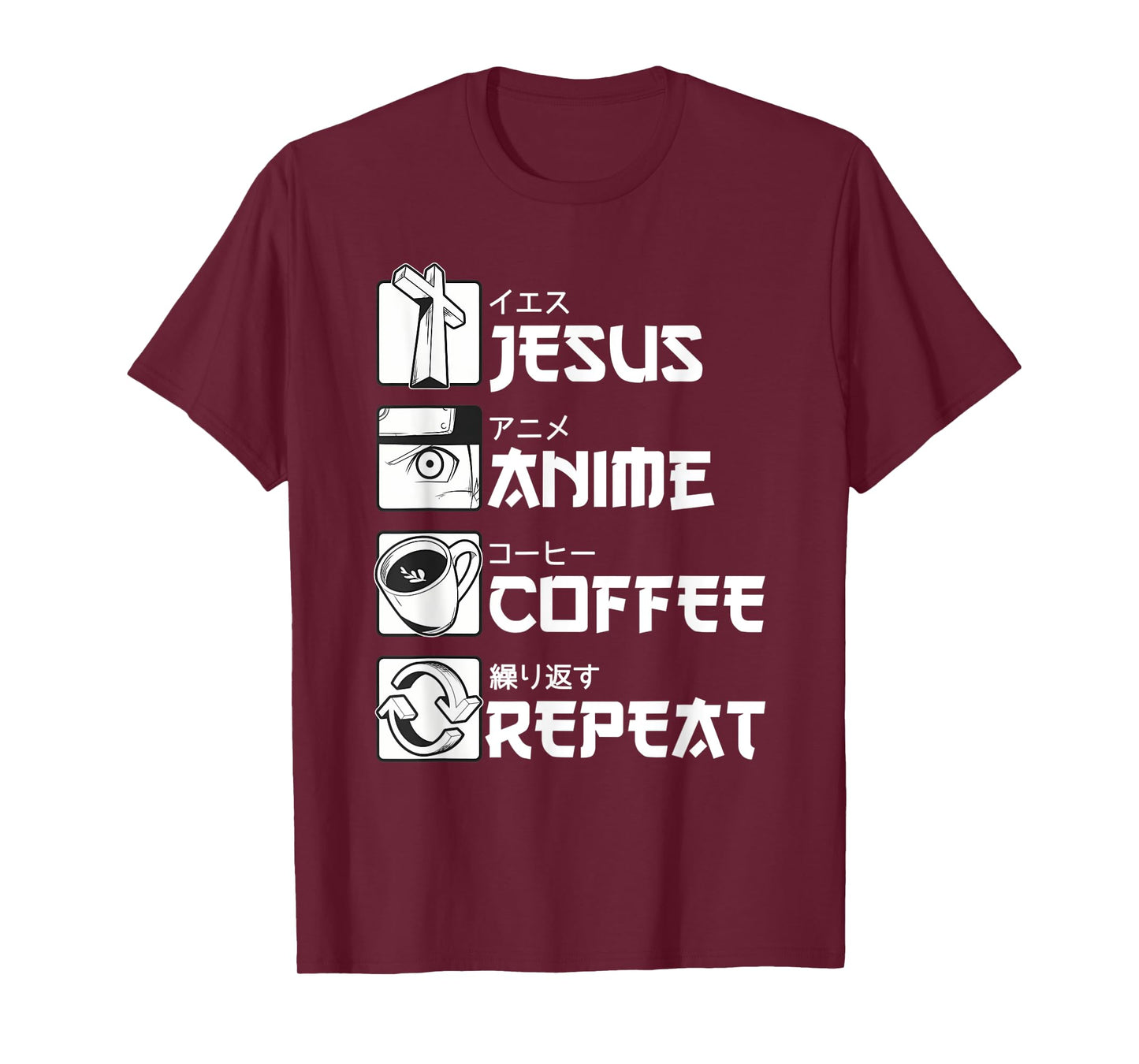 Funny Jesus Anime Coffee Repeat Saying T-Shirt