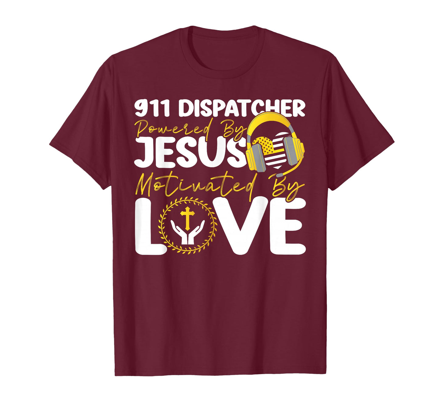 911 Dispatcher Thin Gold Yellow Line Jesus Faith Christian T-Shirt