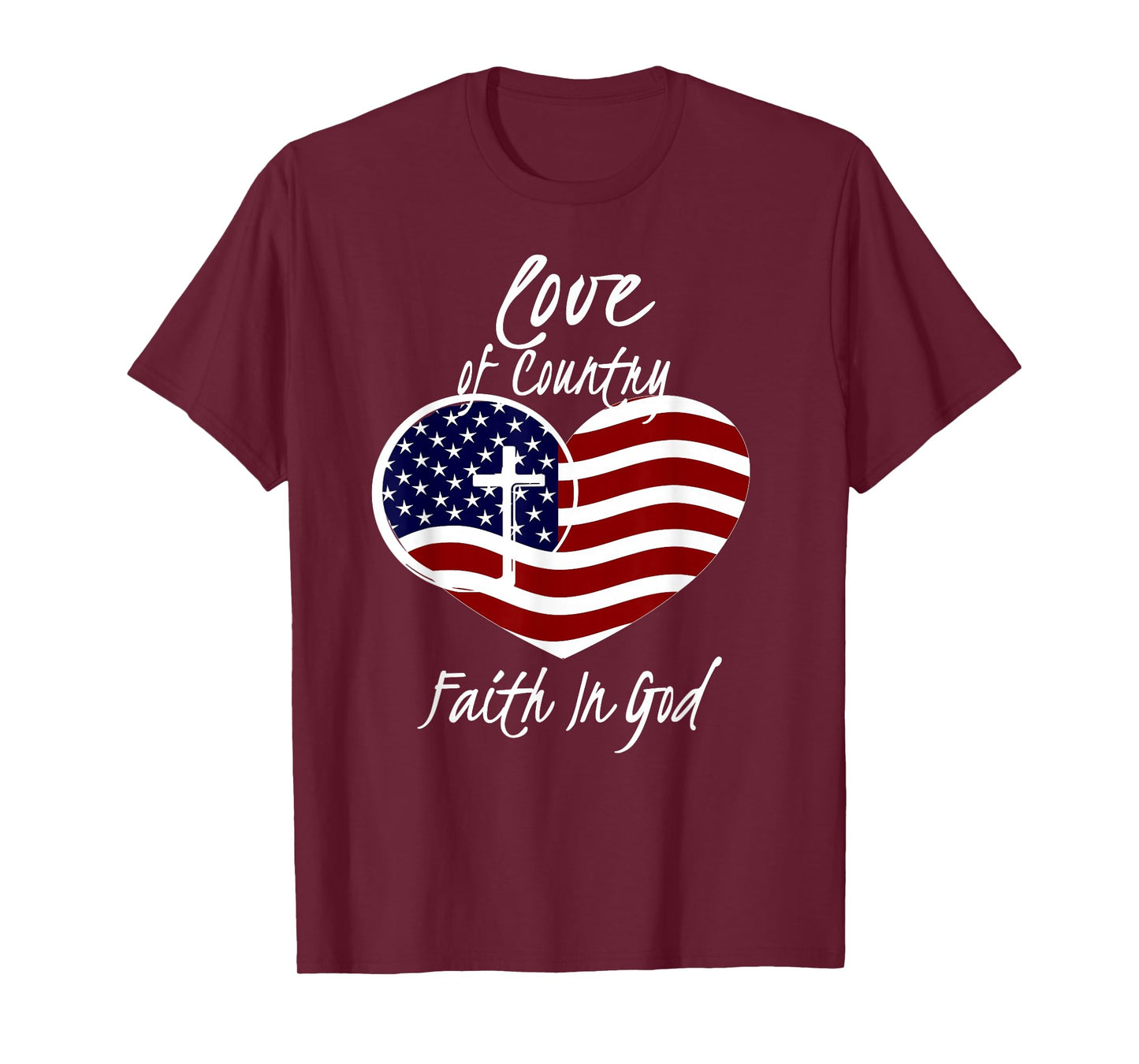 Patriotic Christian Faith In God Heart Cross American Flag T-Shirt