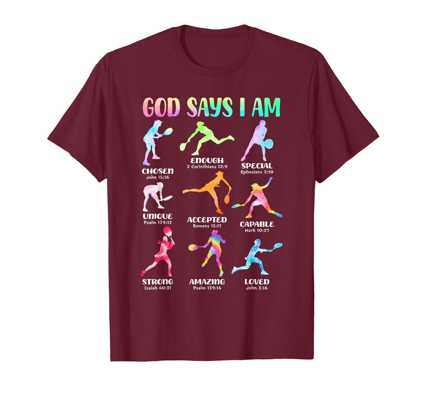 God Says I Am Christian Girls Teens Kids Tennis Tie Dye T-Shirt