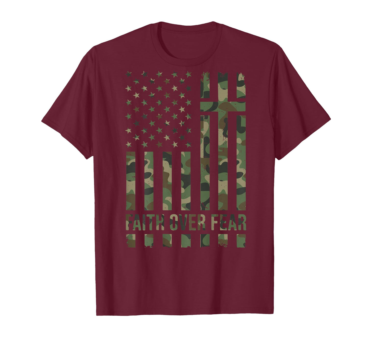 Camo American Flag Faith Over Fear Christian Patriotic Men's T-Shirt