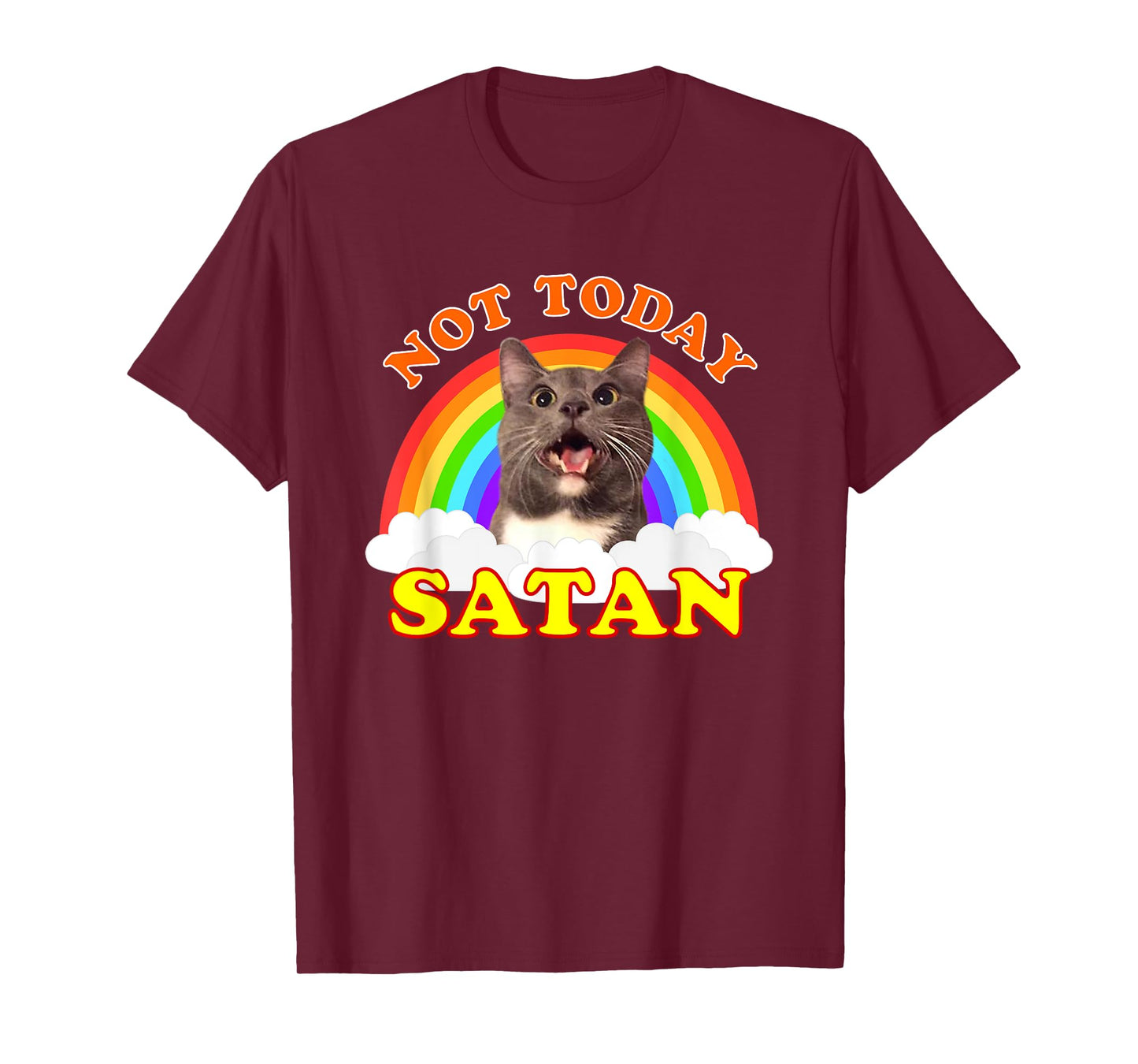 Not Today Satan Funny Rainbow Cat Meme Men Women Girls Kids T-Shirt
