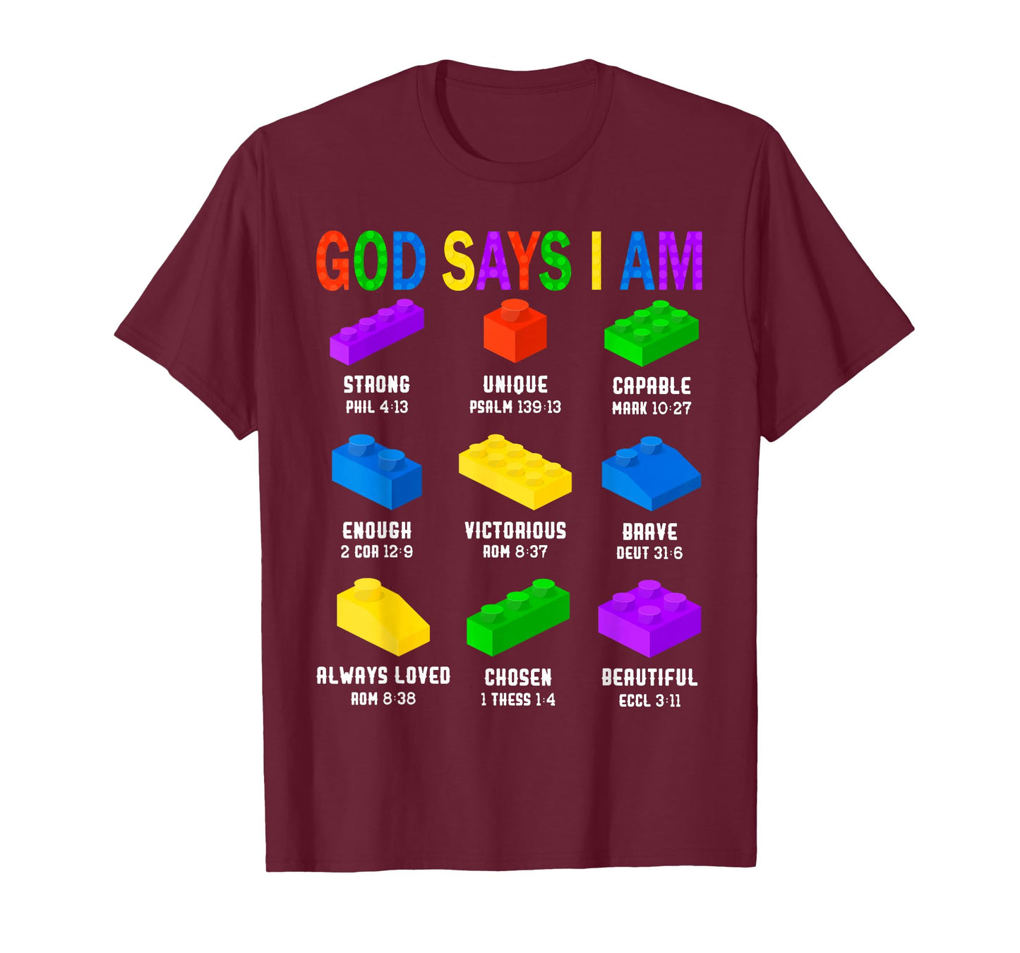 God Says I Am Building Brick Builder Block Boys Christian T-Shirt