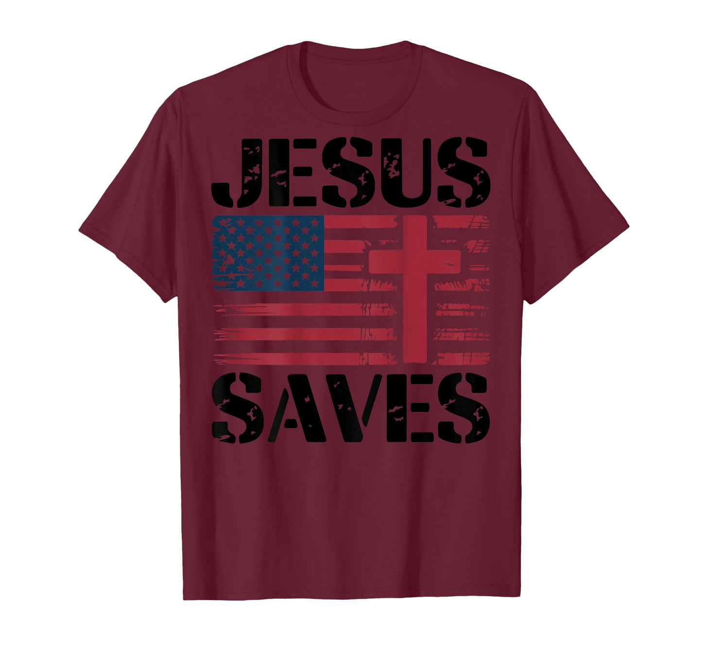 Jesus Saves Christian Patriotic Cross Faith American Flag T-Shirt