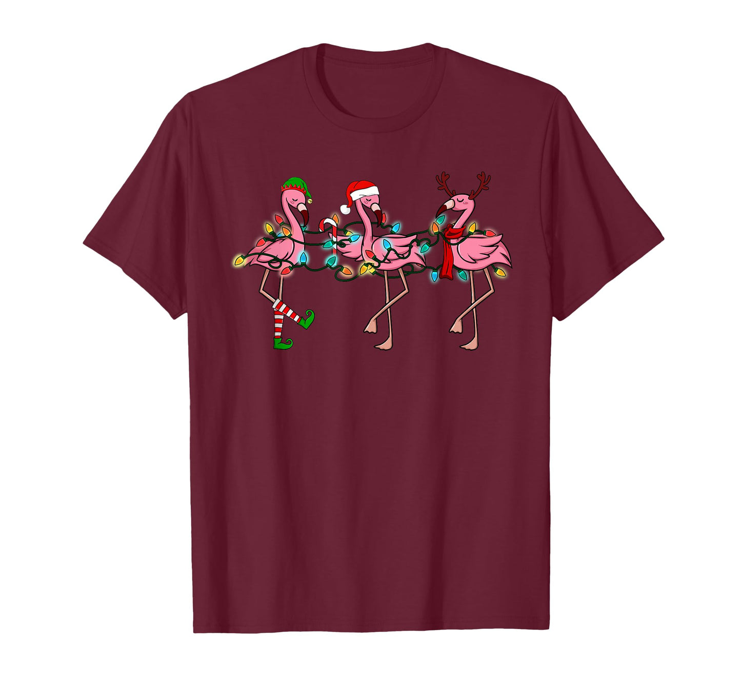 Christmas Lights Pink Flamingo Santa Hat Holiday Xmas T-Shirt