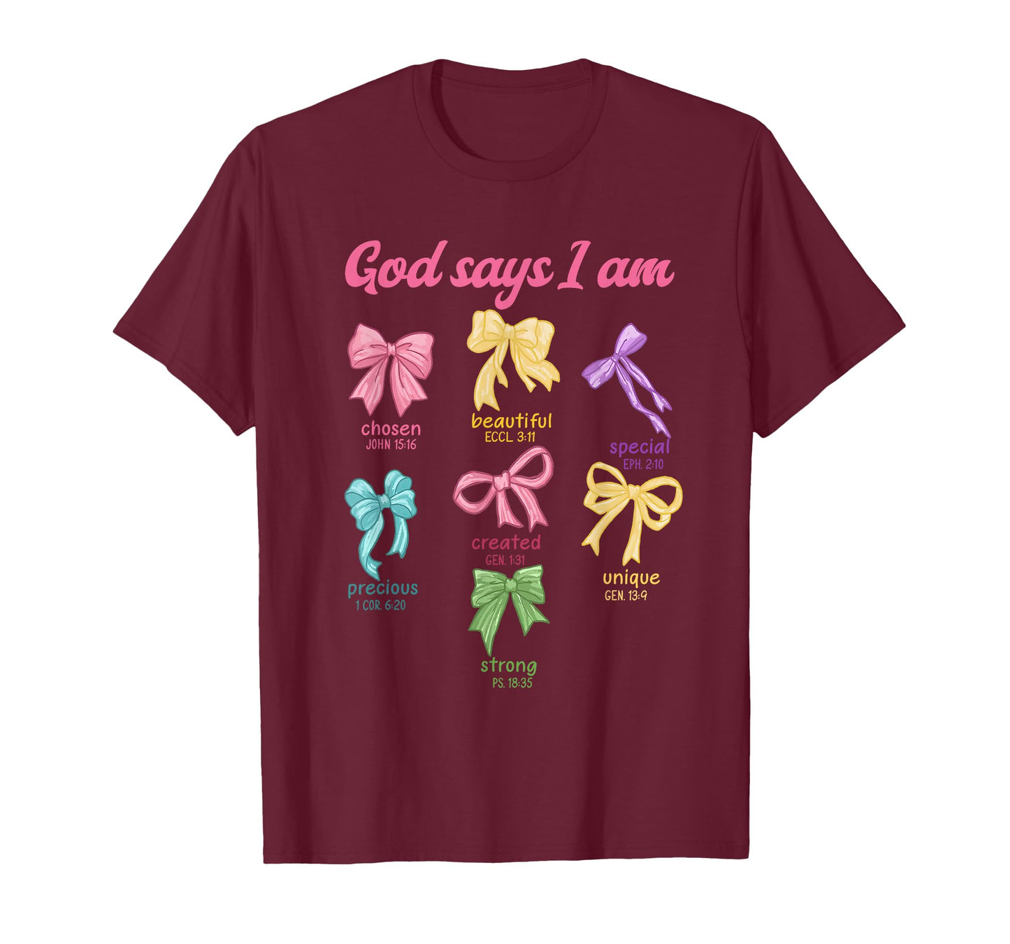Retro Coquette Bow God Say I Am Christian Girls Teens Women T-Shirt