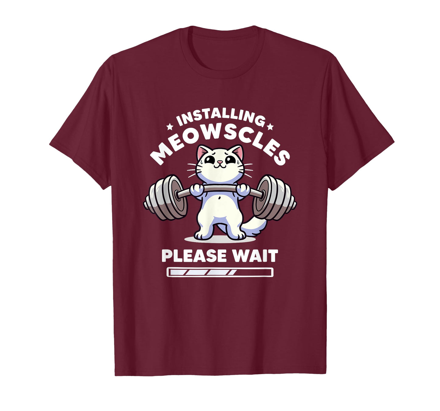 Installing Meowscles Please Wait Cat Funny Gym Quote Cat T-Shirt for Men Women Kids