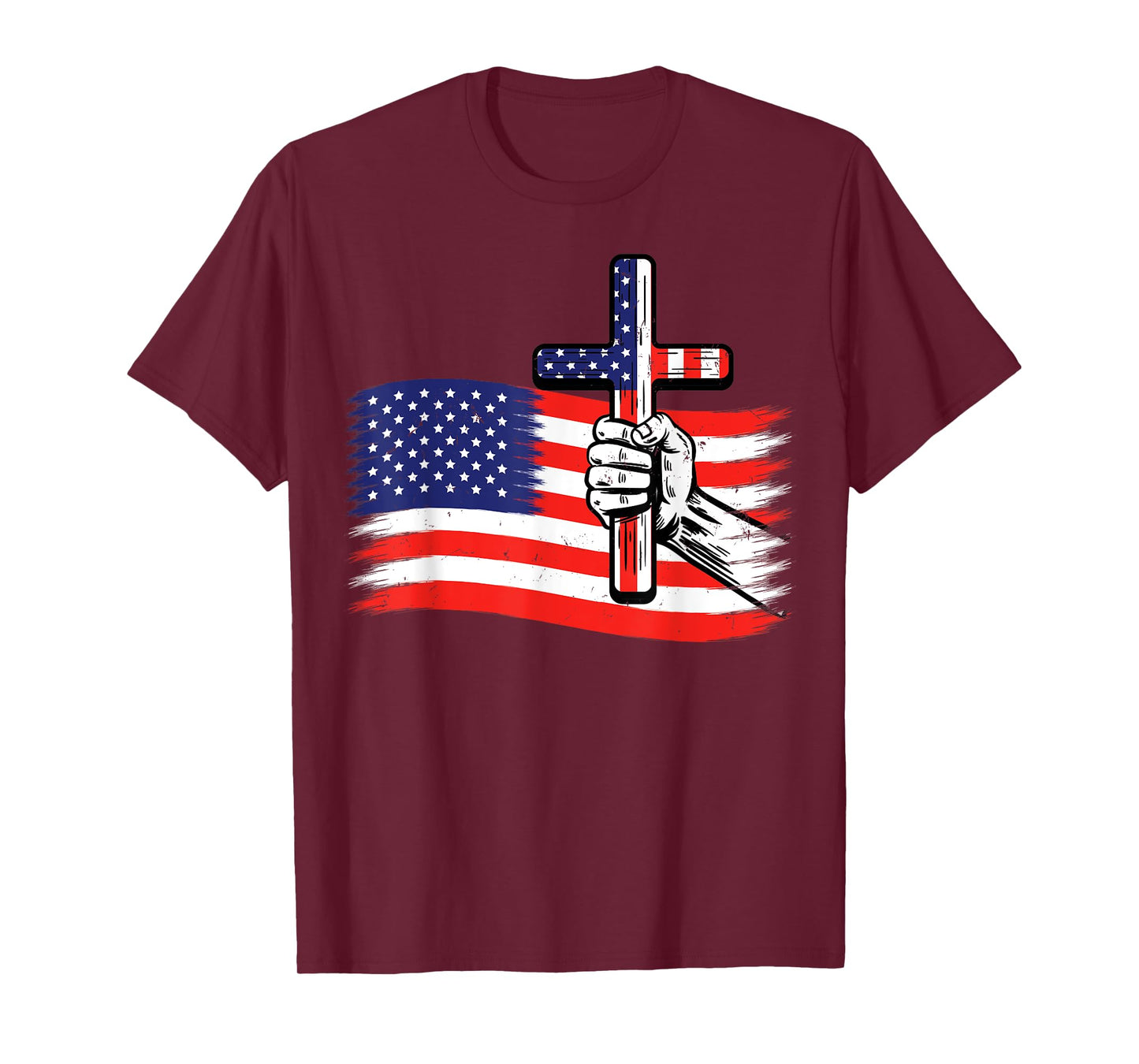 Cross American US Flag Christian Faith Patriotic 4th of July T-Shirt
