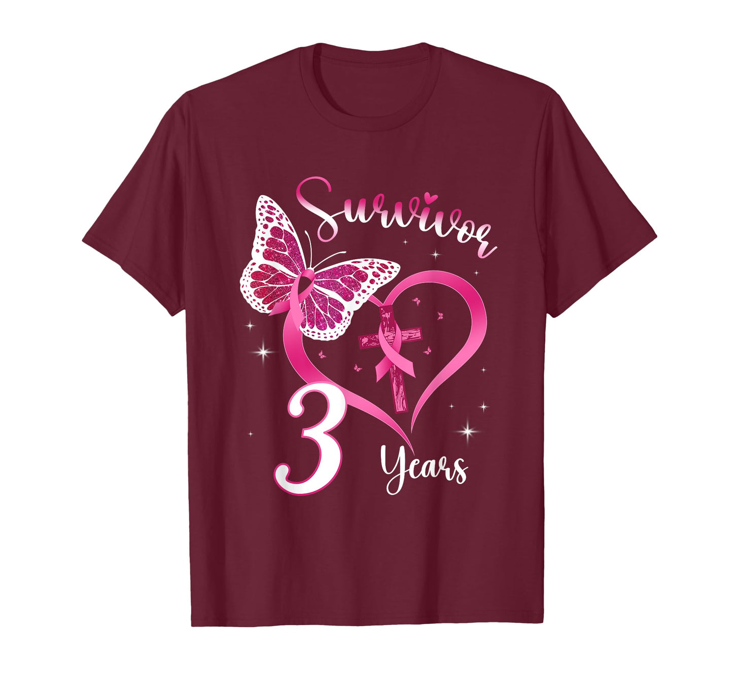 Breast Cancer Survivor Pink Ribbon Butterfly 3 Years Gift T-Shirt
