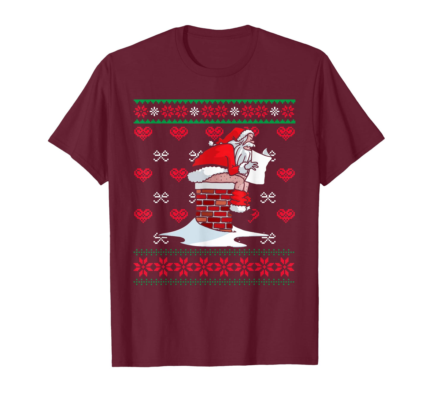 Santa Pooping Down Chimney Ugly Xmas Sweater Christmas T-Shirt