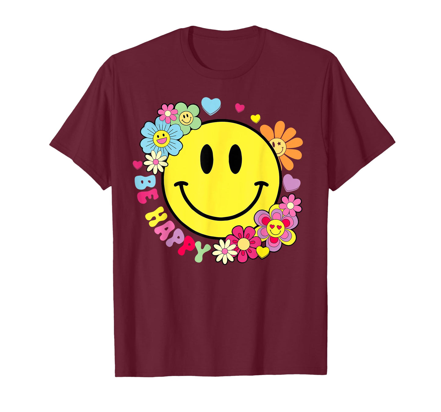 Be Happy Yellow Smile Face Hippie Smiling Face Groovy Retro T-Shirt
