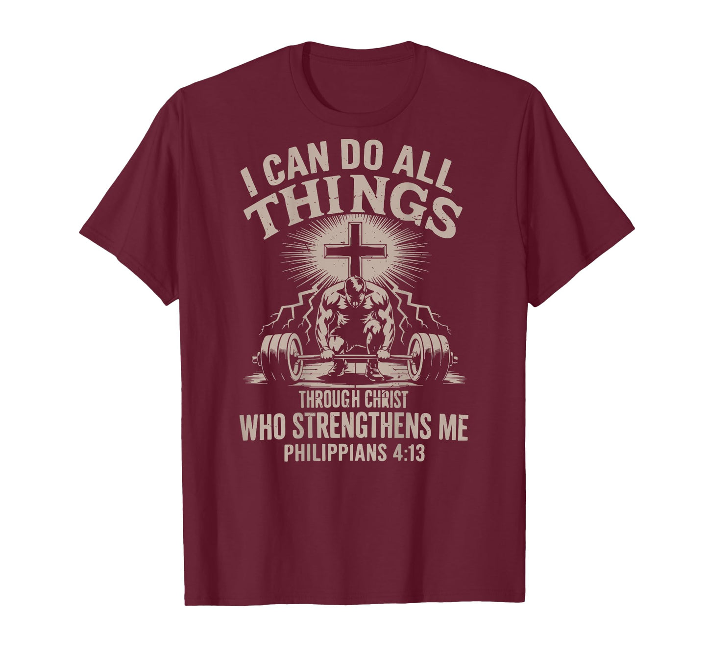 Can Do All Things Christian Workout Gym Weightlifting Cross T-Shirt